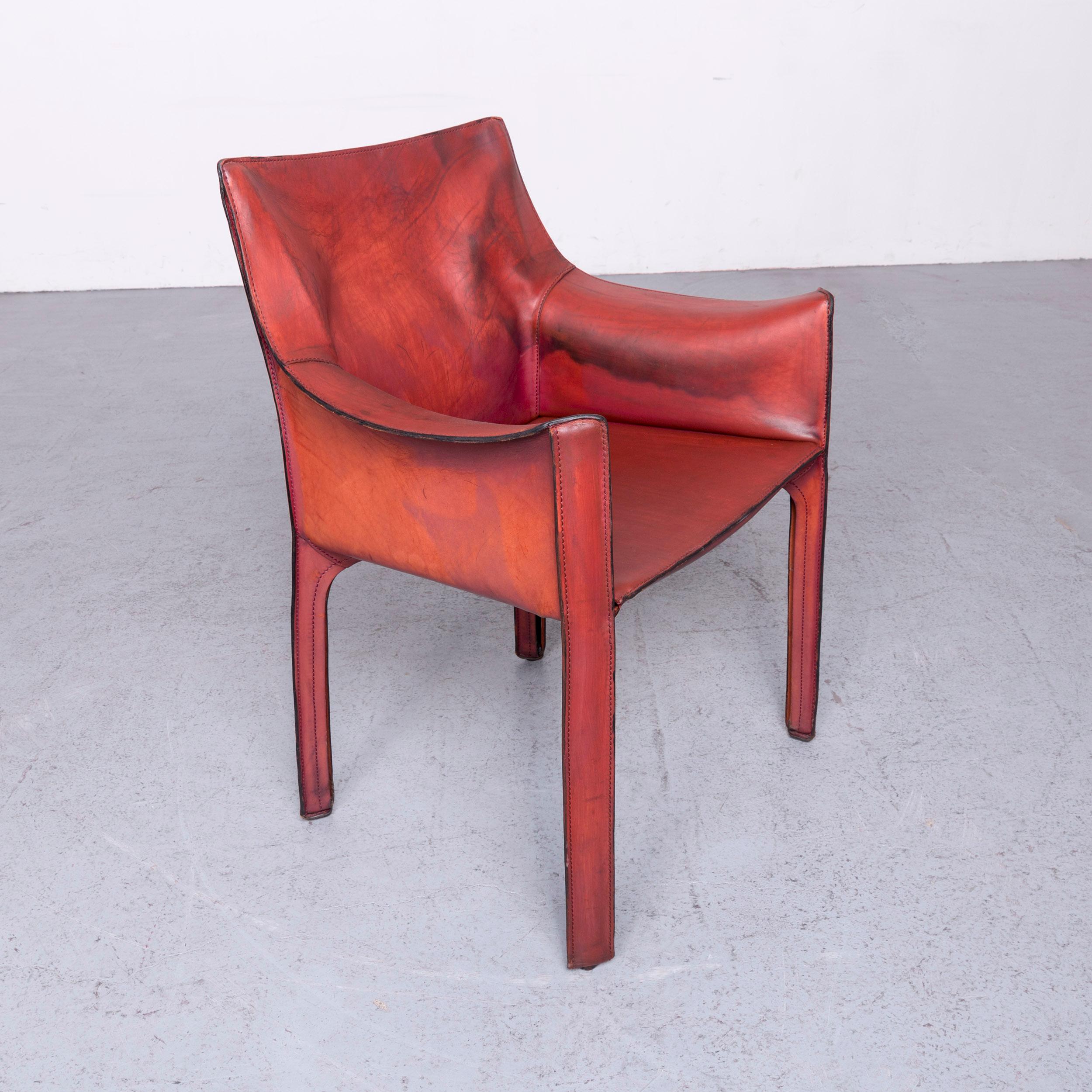 Contemporary Cassina Cab 413 Vintage Leather Armchair Red by Mario Belinni 1970-1979