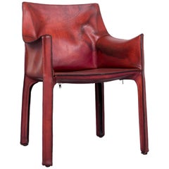 Cassina Cab 413 Vintage Leather Armchair Red by Mario Belinni 1970-1979