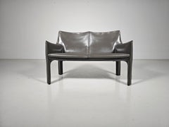 Cassina CAB-414 2-seater sofa in grey leather by Mario Bellini, 1980s