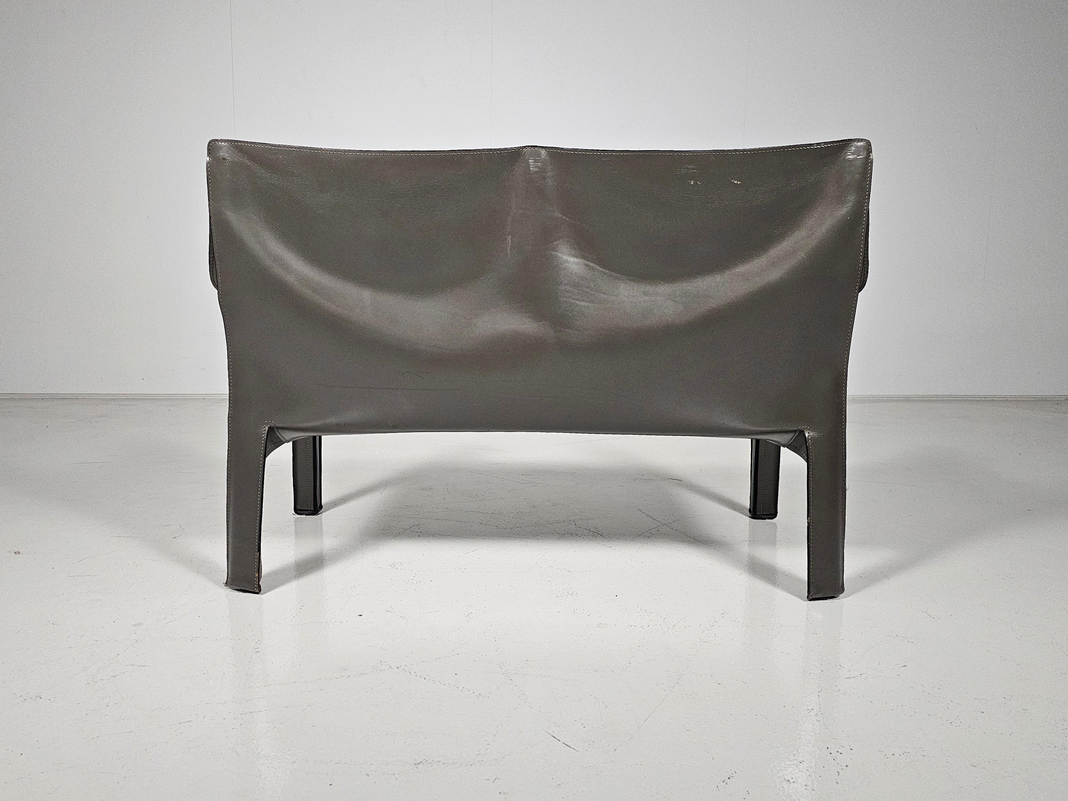Cassina CAB-414 2-seater sofa in grey leather by Mario Bellini, 1980s 2