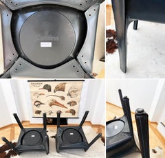 Cassina Cab 414 Armchairs PAIR by Mario Bellini in Dark Grey Matte Black Leather