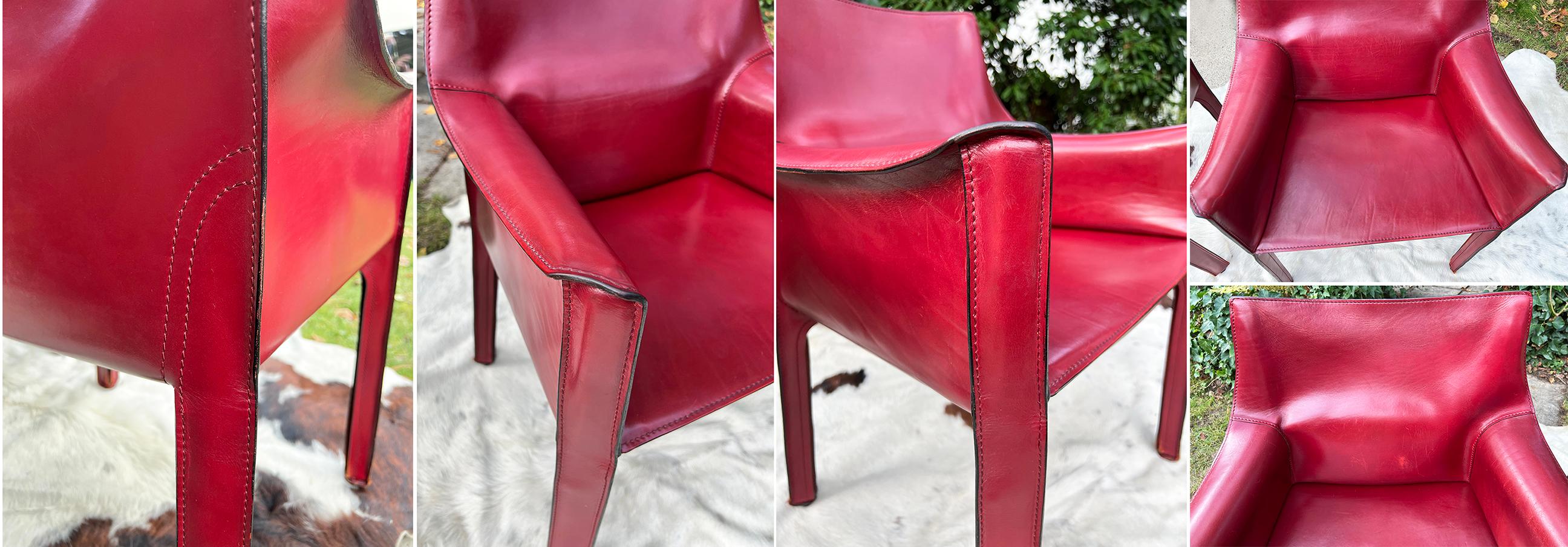 Fabulous Oxblood Color, RARE original Mario Bellini for Cassina 414 Cab Armchairs, PAIR of 2 chairs.

There are 4 available remaining, sold here in pairs.
These chairs make excellent statement pieces in any space.
All are in beautiful leather, with