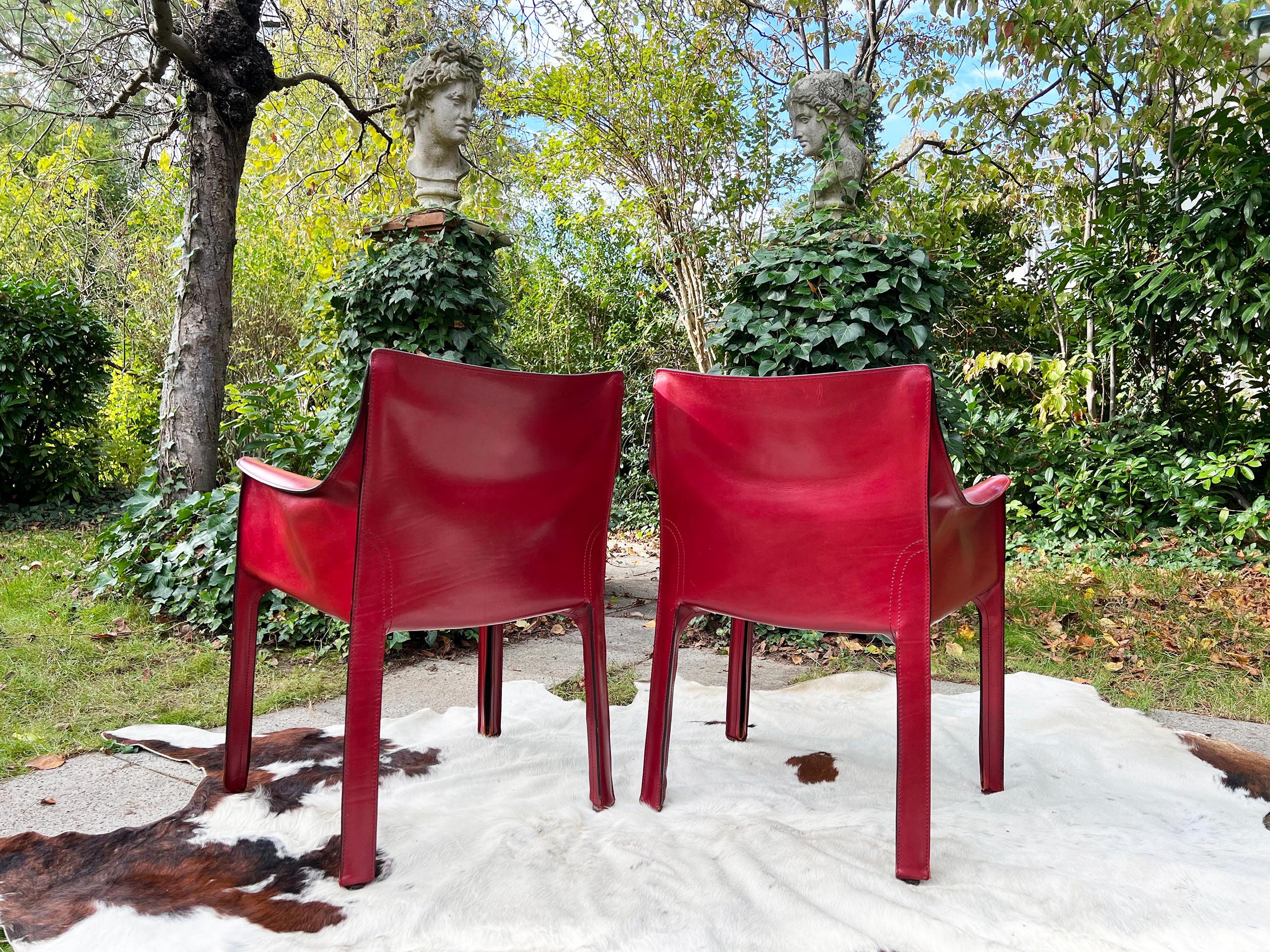Metal Cassina Cab 414 Armchairs PAIR by Mario Bellini in Gorgeous Oxblood Red Leather For Sale