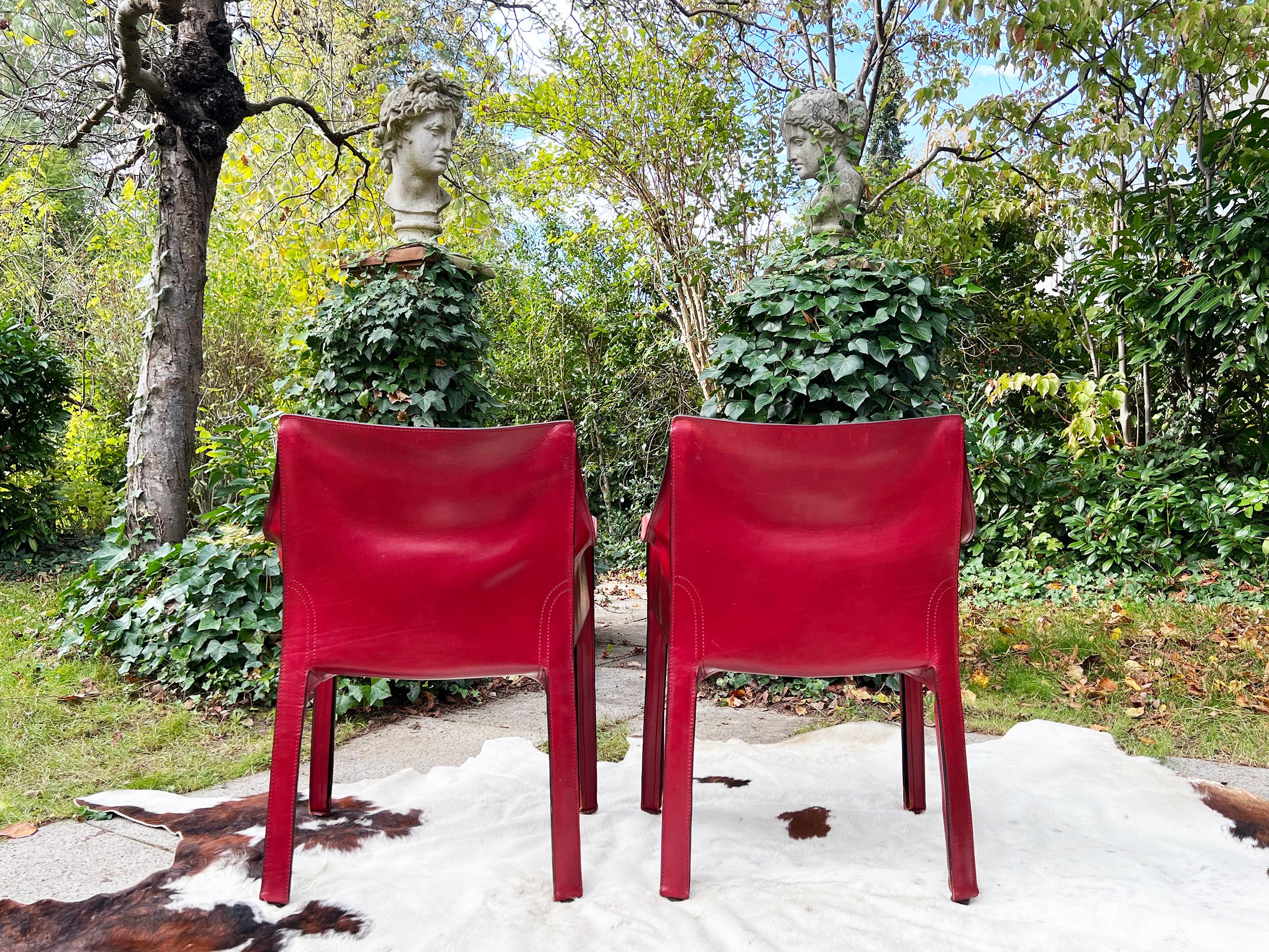 Cassina Cab 414 Armchairs PAIR by Mario Bellini in Gorgeous Oxblood Red Leather For Sale 1