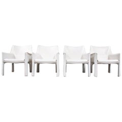 Cassina Cab 414 Leather 4x Lounge Chair Armchair White Set of 4