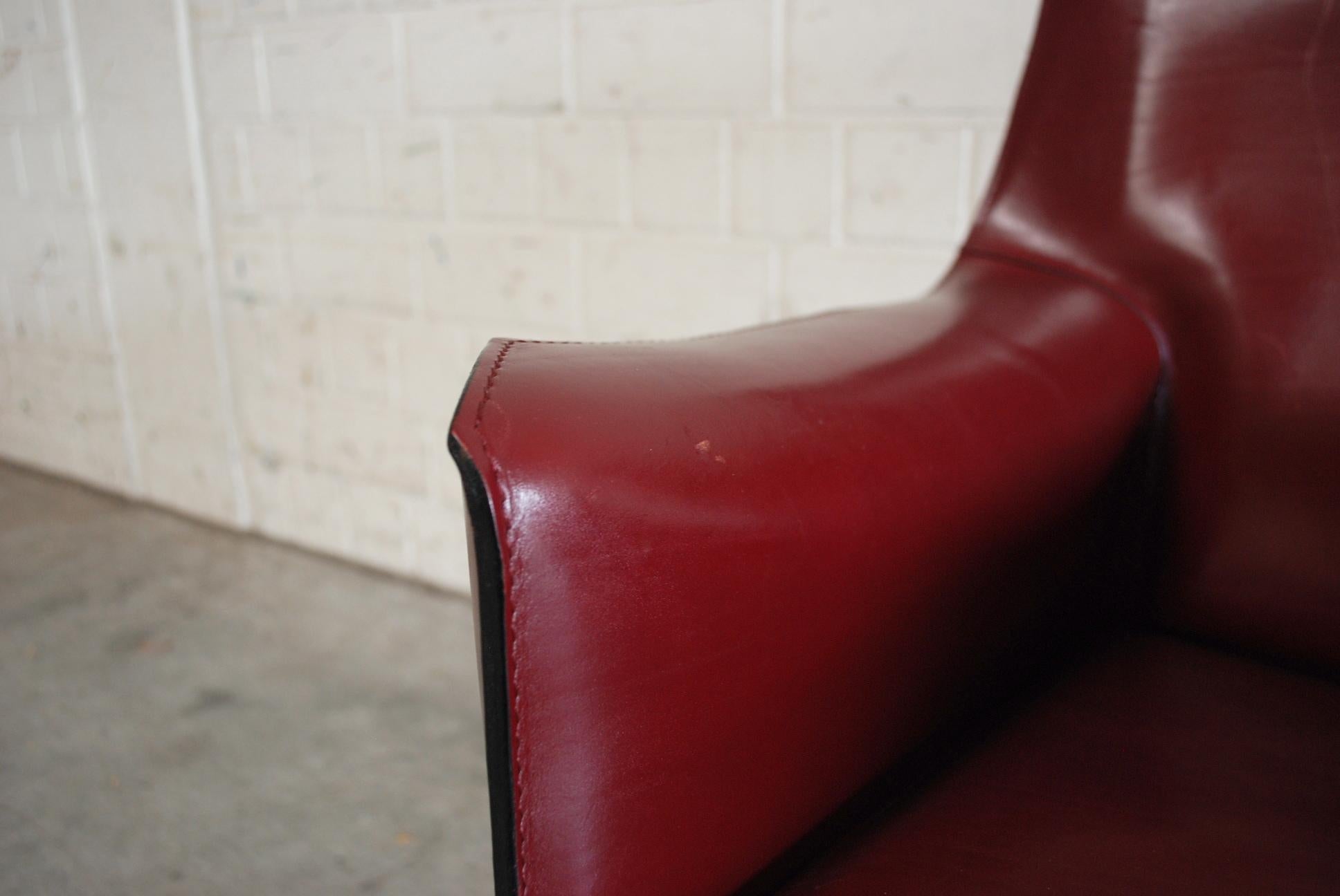 Mid-Century Modern Cassina Cab 414 Leather Lounge Chair Armchair Bordeaux
