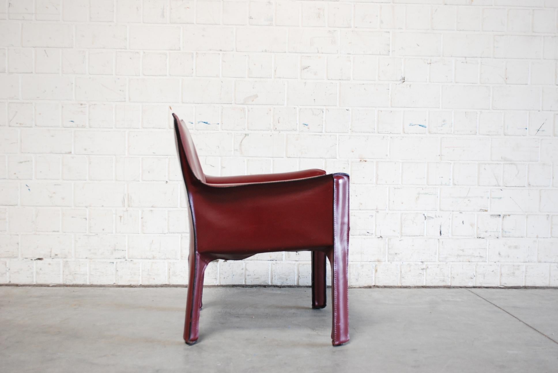 Steel Cassina Cab 414 Leather Lounge Chair Armchair Bordeaux