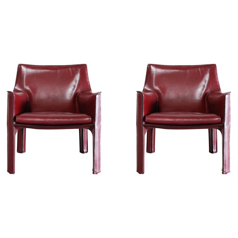 Cassina Cab 414 Leather Lounge Chair Armchair Bordeaux Set of 2