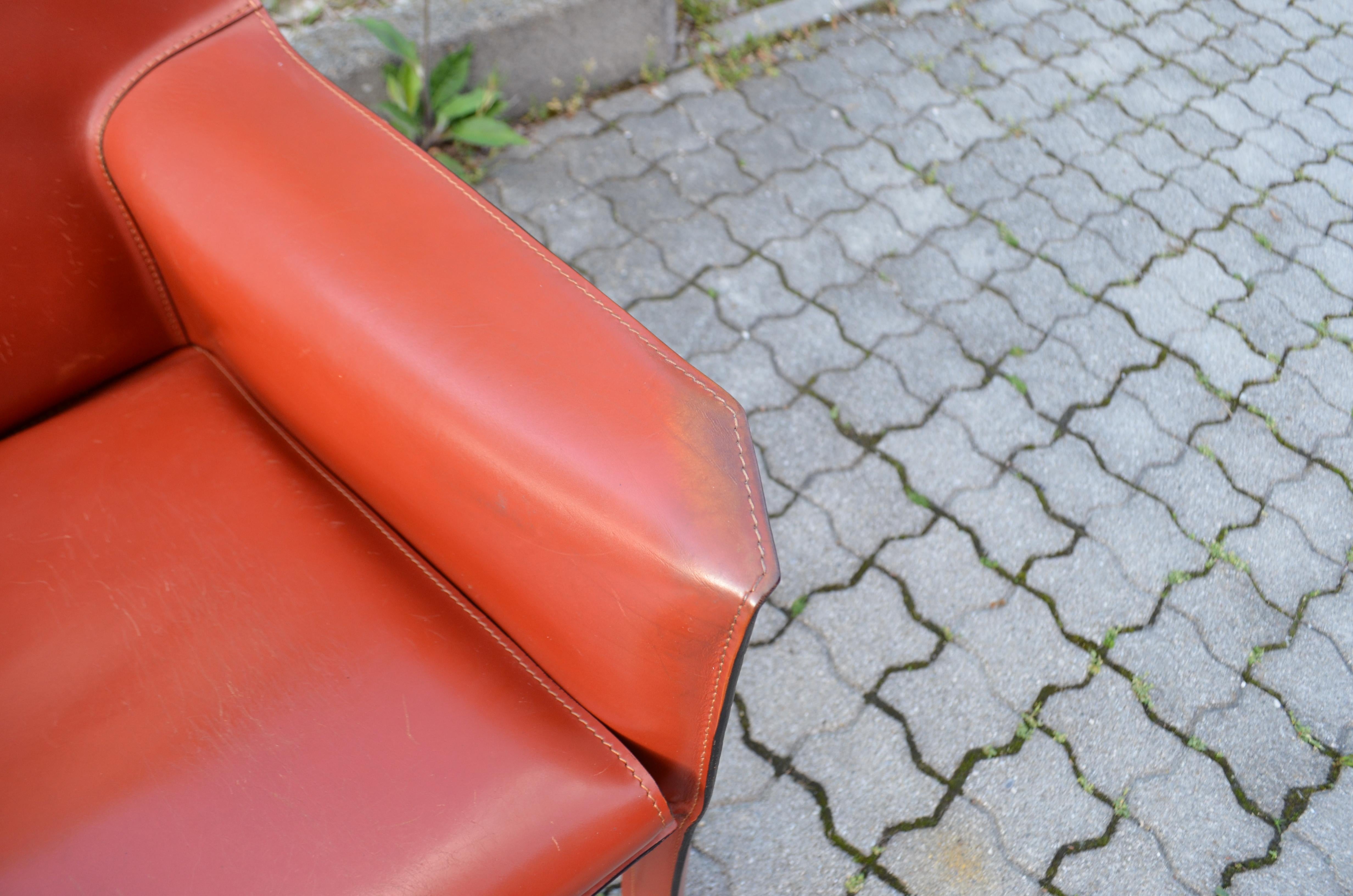 Cassina Cab 414 Leder-Loungesessel Sessel China Rot / Ox Rot (Stahl) im Angebot