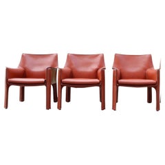 Cassina Cab 414 Leather Lounge Chair Armchair China Red / Ox Red Set of 3