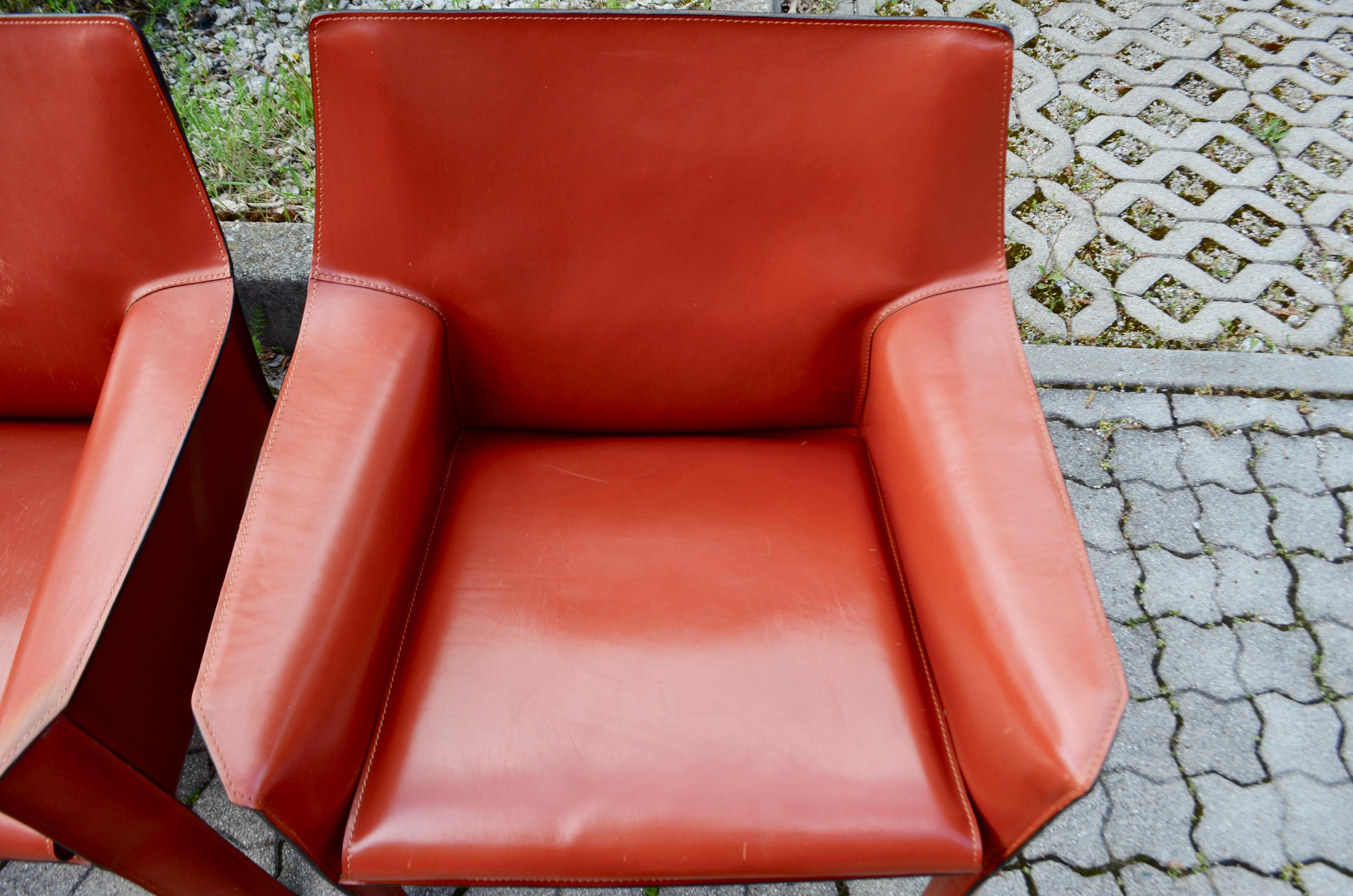 Cassina Cab 414 Leather Lounge Chair Armchair China Red / Ox Red Set of 4 For Sale 2