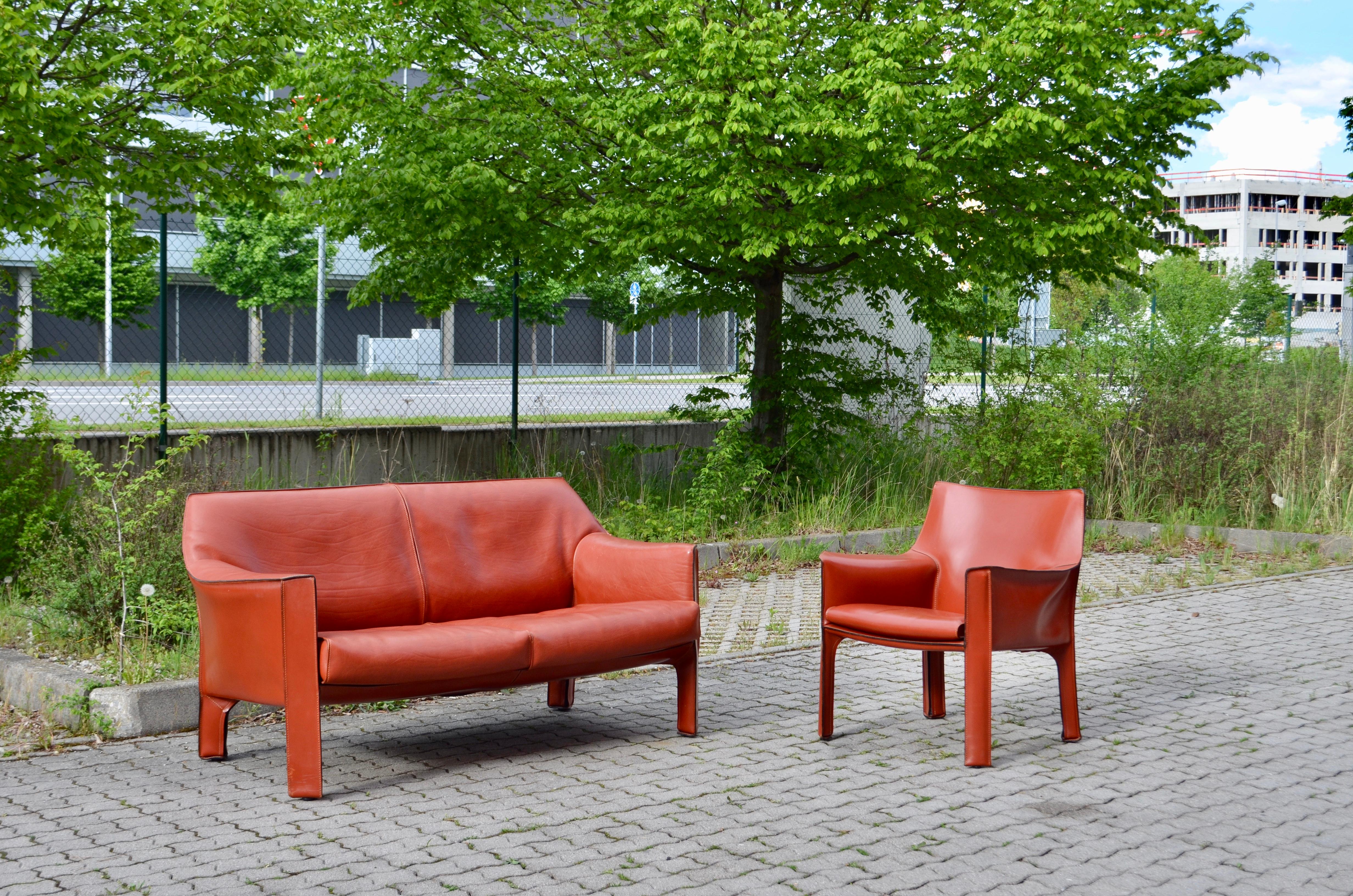 Cassina Cab 414 Leather Lounge Chair Armchair China Red / Ox Red Set of 4 For Sale 11