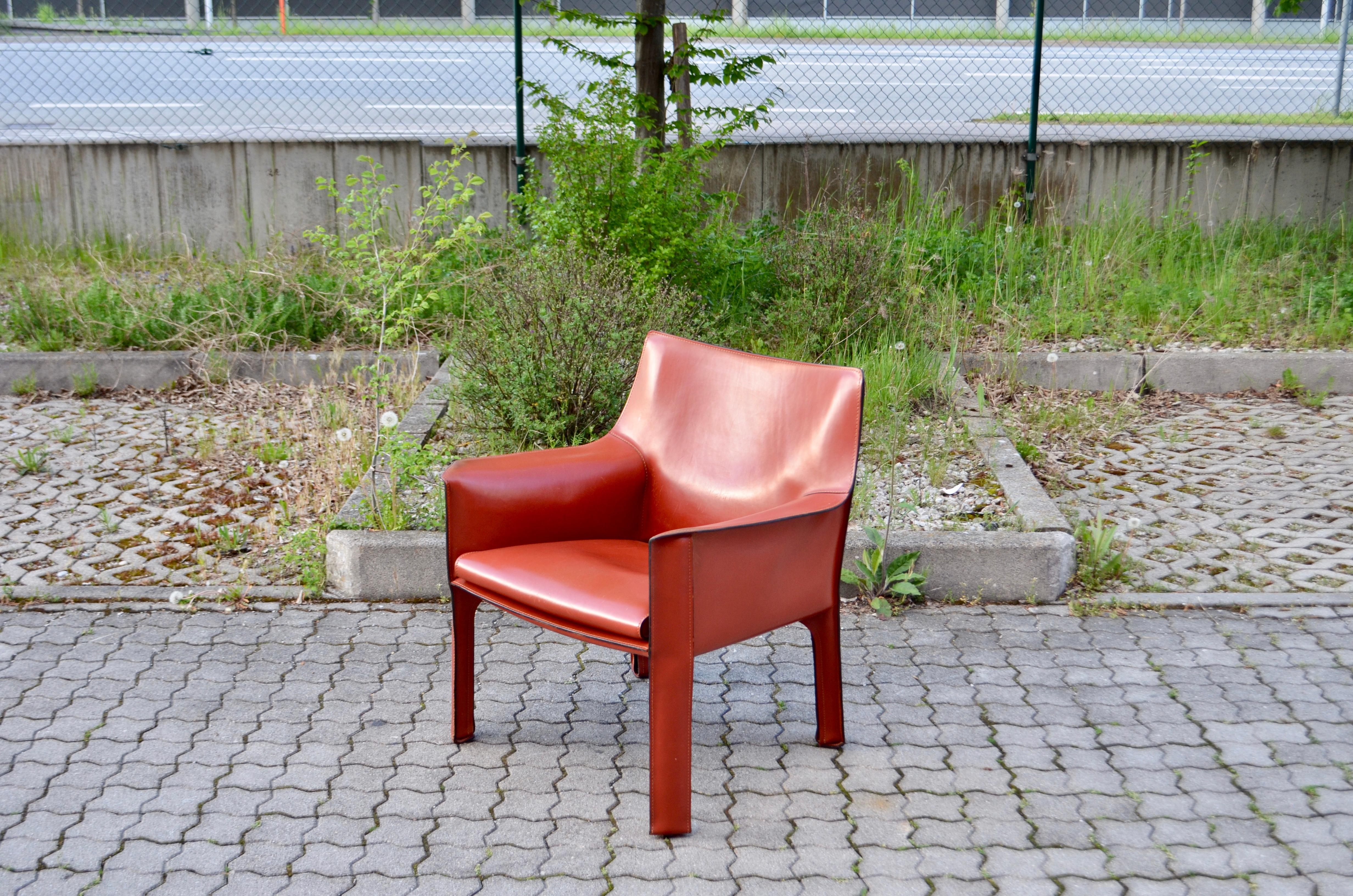 Cassina Cab 414 fauteuil de salon en cuir rouge Chine / rouge ox rouge lot de 4 Bon état - En vente à Munich, Bavaria