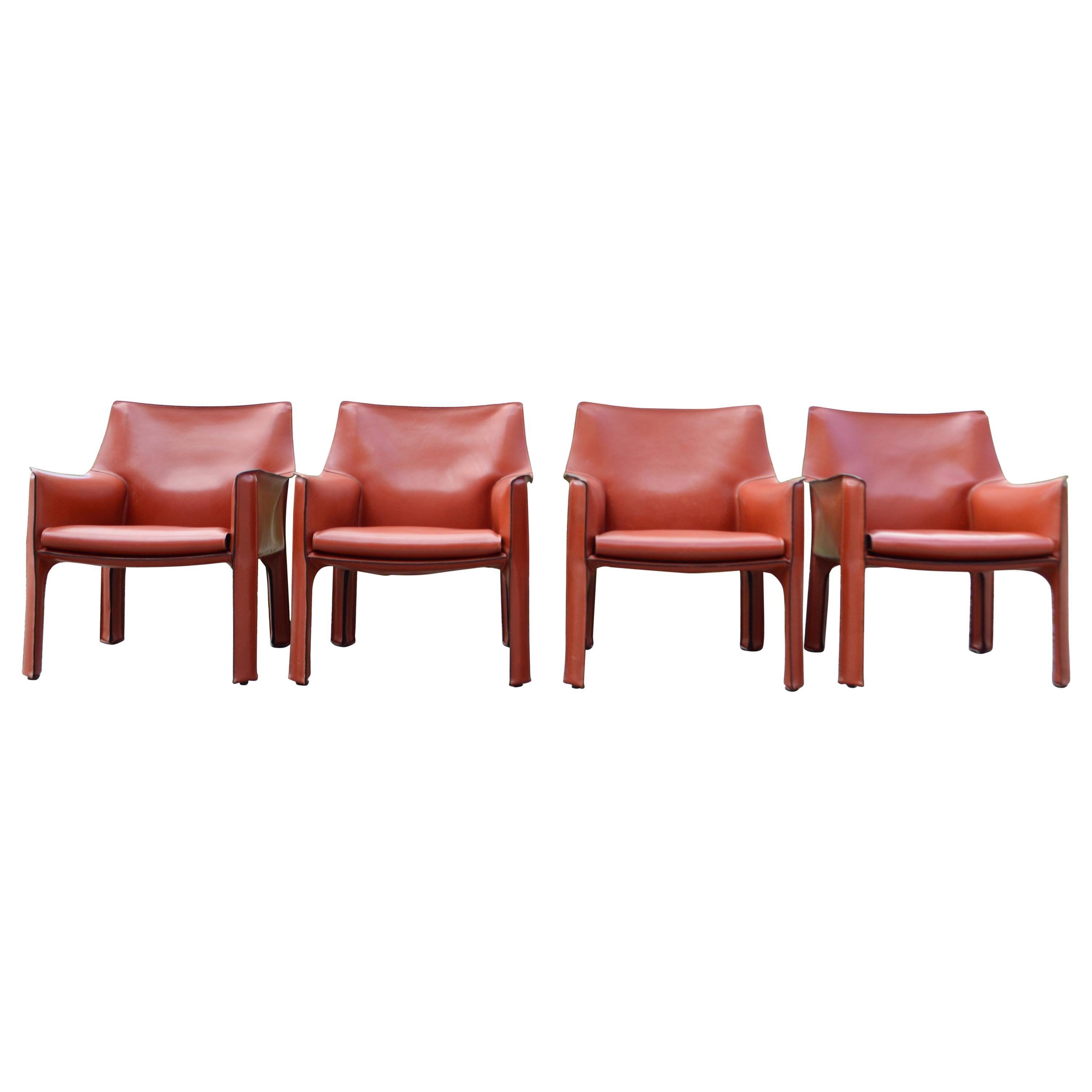 Cassina Cab 414 Leather Lounge Chair Armchair China Red / Ox Red Set of 4