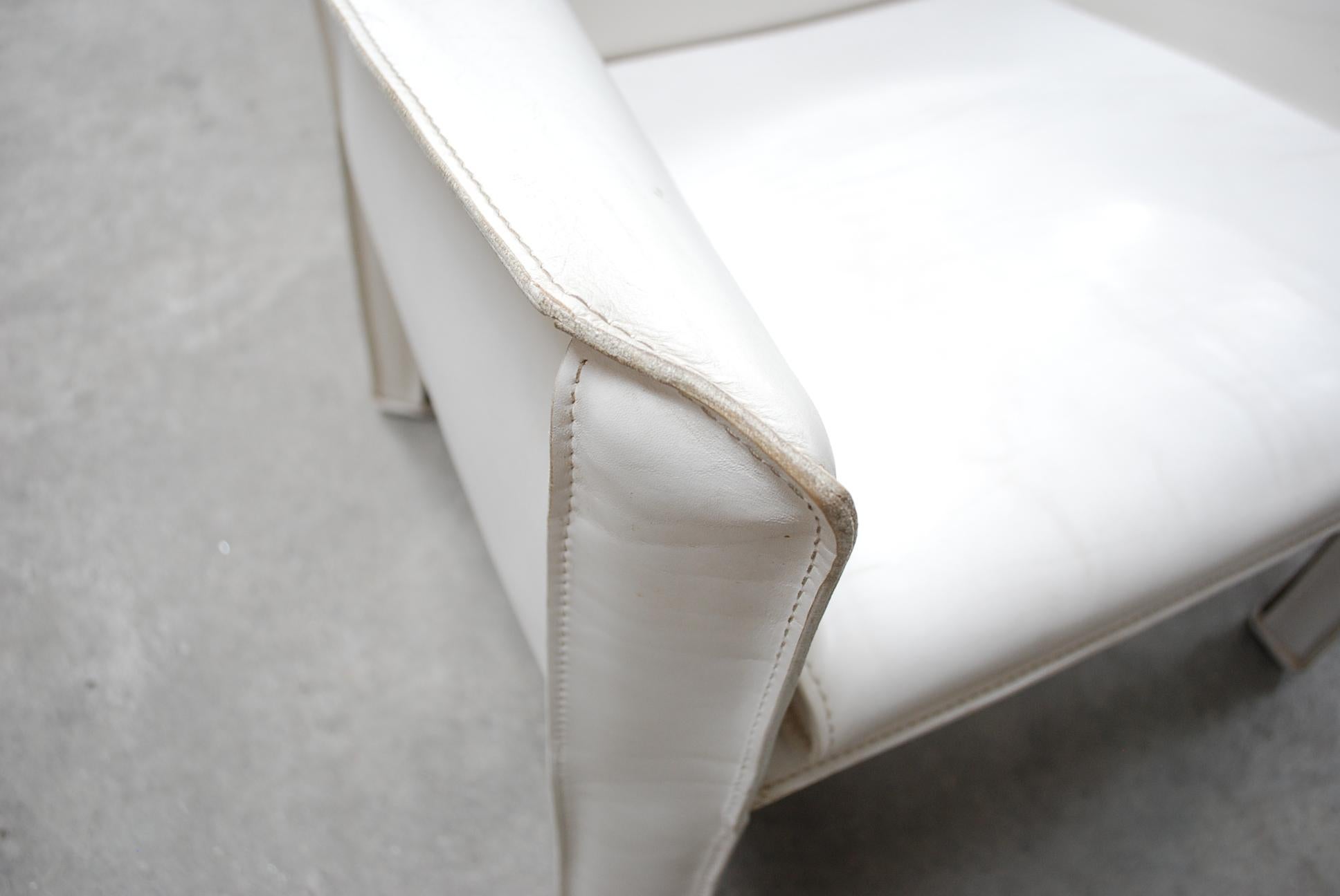 Steel Cassina Cab 414 Leather Lounge Chair Armchair White