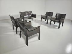 Cassina CAB-414 set of 4 chairs and a 2-seater sofa by Mario Bellini, 1980s