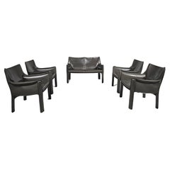 Cassina CAB-414 set of 4 chairs and a 2-seater sofa by Mario Bellini, 1980s
