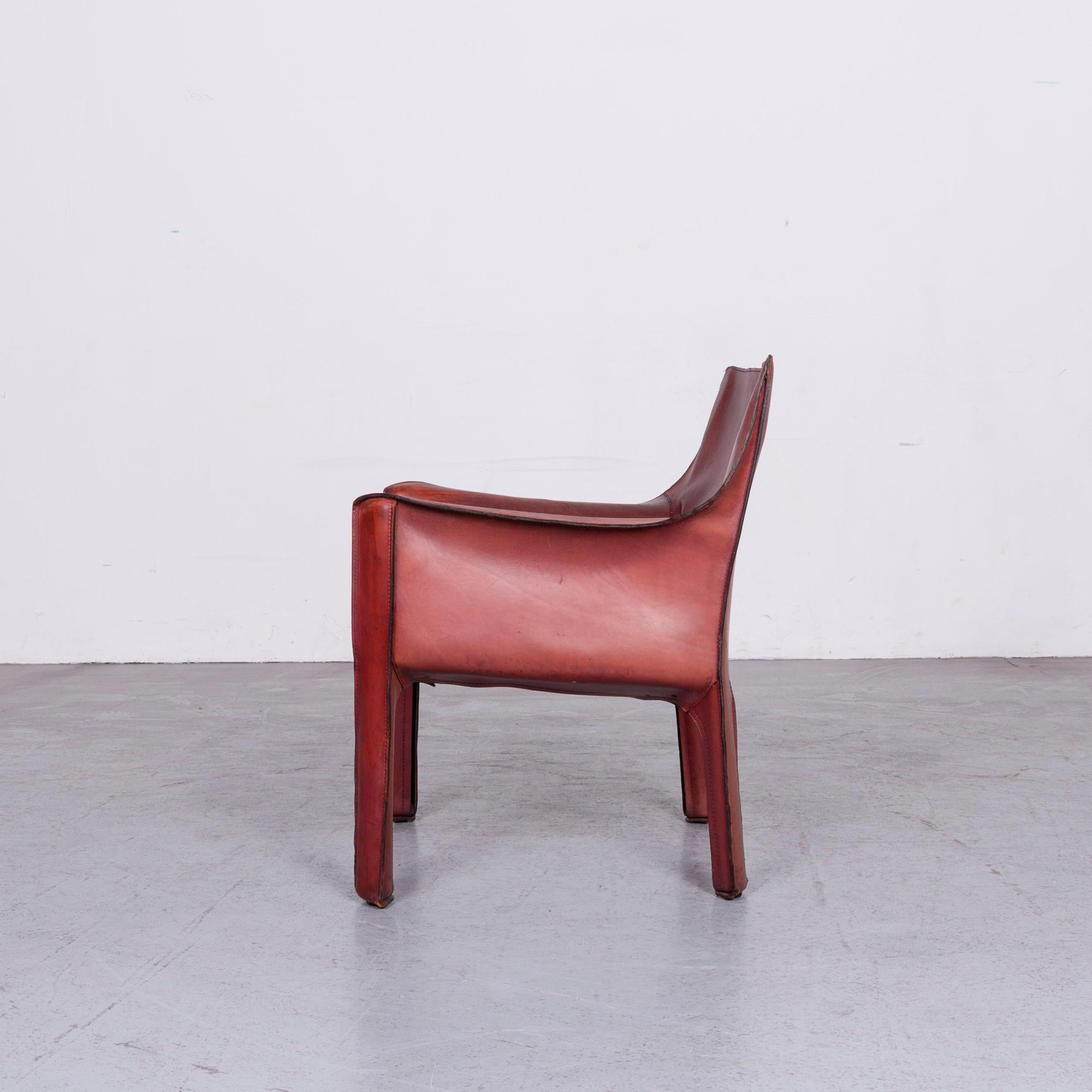 Cassina Cab 414 Vintage Leather Armchair Red by Mario Belinni 1970-1979 5