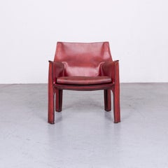 Cassina Cab 414 Vintage Leather Armchair Red by Mario Belinni 1970-1979