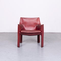 Cassina Cab 414 Vintage Leather Armchair Red by Mario Belinni 1970-1979