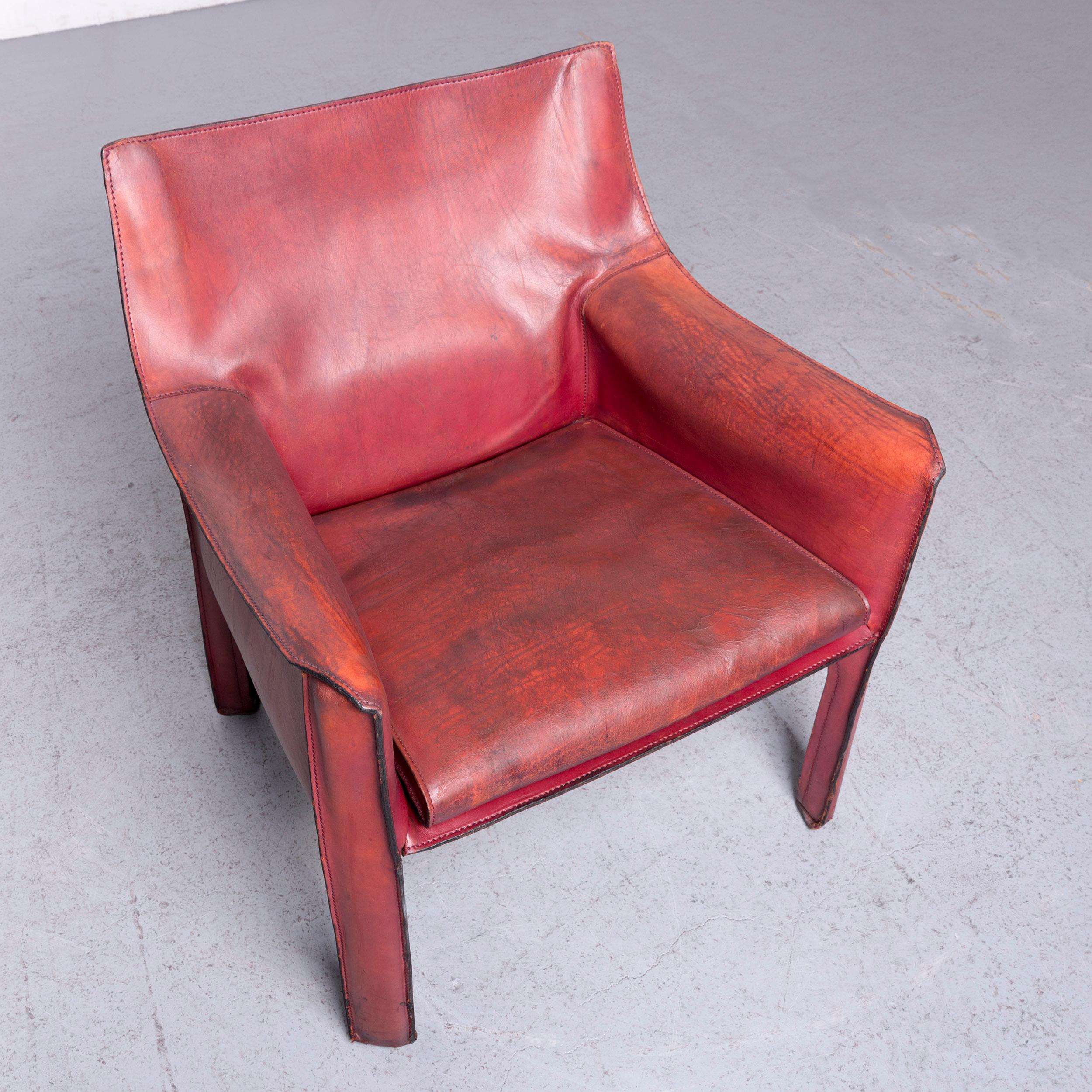 Bauhaus Cassina Cab 414 Vintage Leather Armchair Red by Mario Belinni 1970-1979
