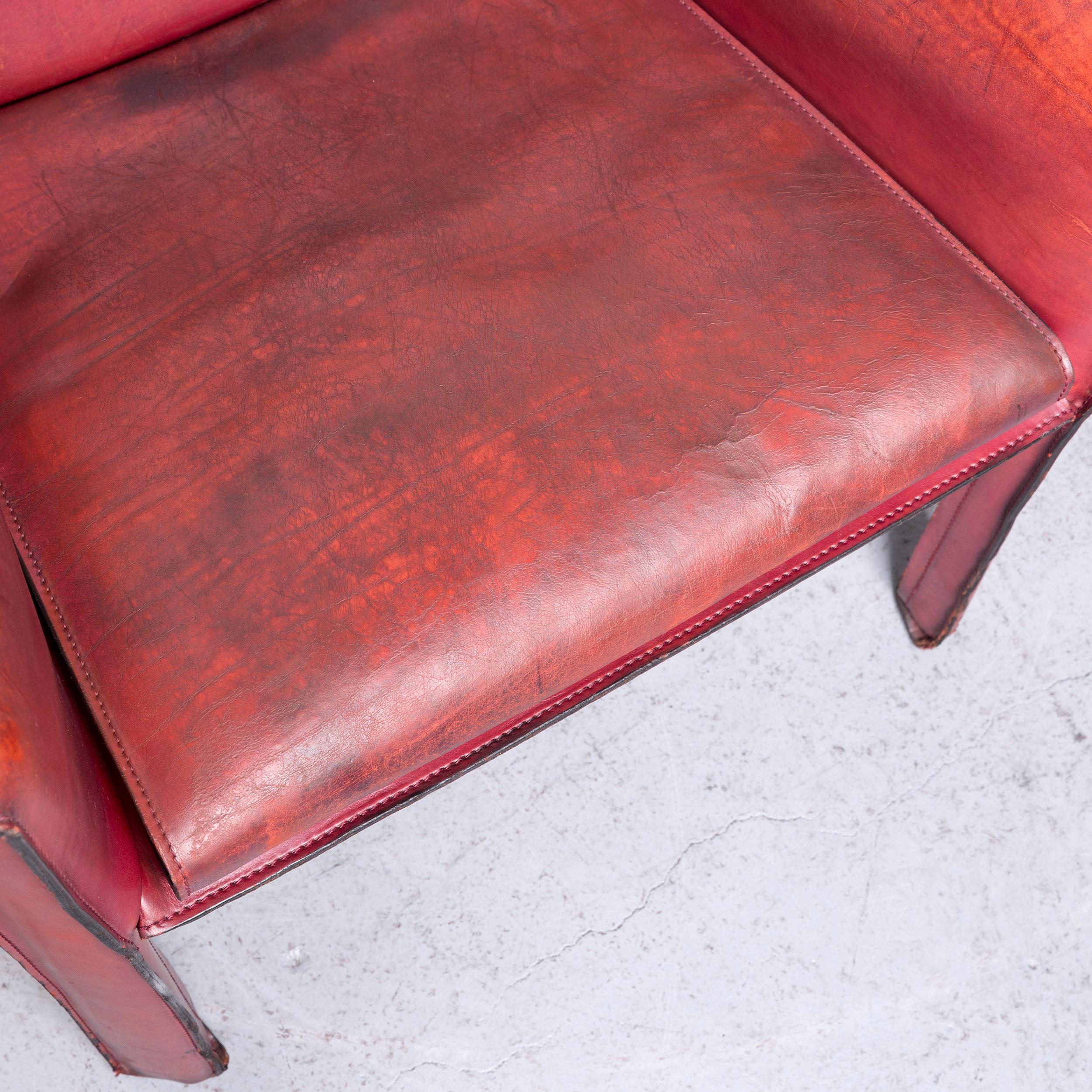 Italian Cassina Cab 414 Vintage Leather Armchair Red by Mario Belinni 1970-1979