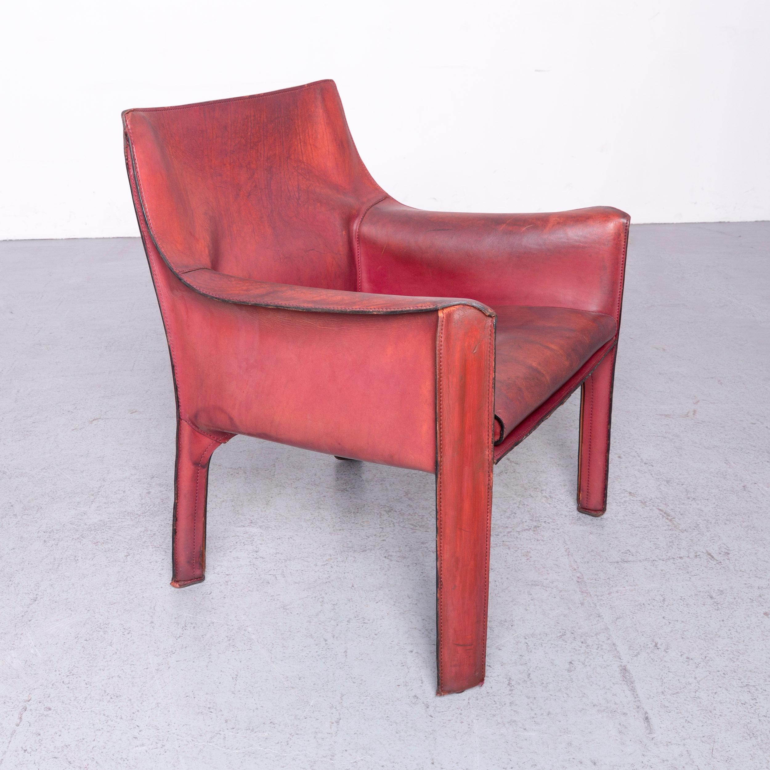 Italian Cassina Cab 414 Vintage Leather Armchair Red by Mario Belinni 1970-1979