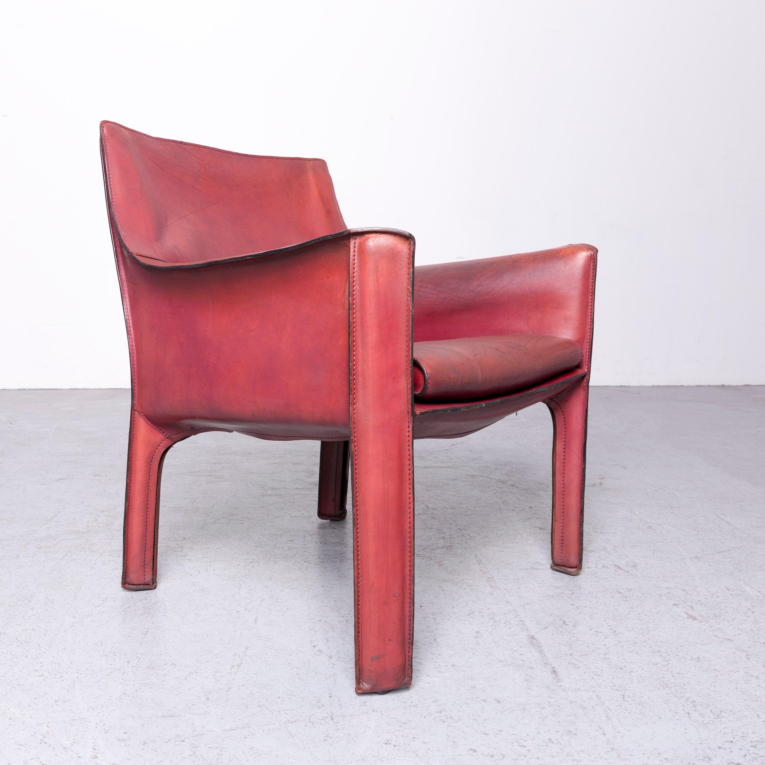 Cassina Cab 414 Vintage Leather Armchair Red by Mario Belinni 1970-1979 In Fair Condition In Cologne, DE