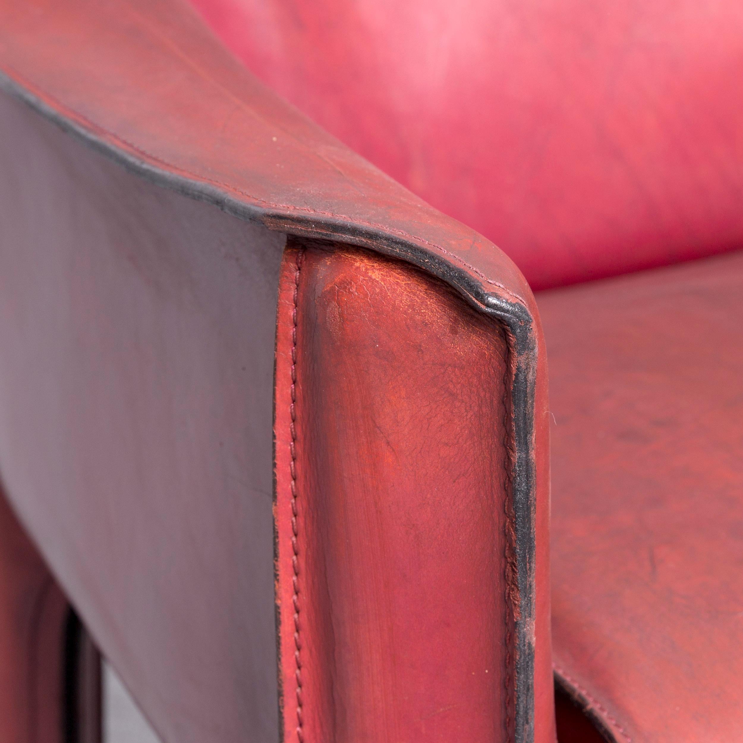 Contemporary Cassina Cab 414 Vintage Leather Armchair Red by Mario Belinni 1970-1979