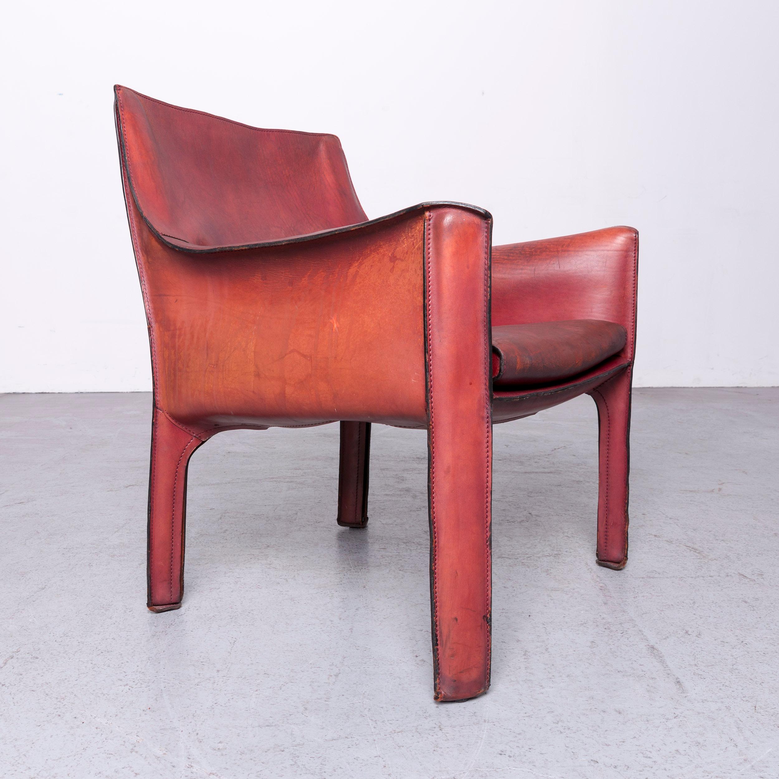 Cassina Cab 414 Vintage Leather Armchair Red by Mario Belinni 1970-1979 1