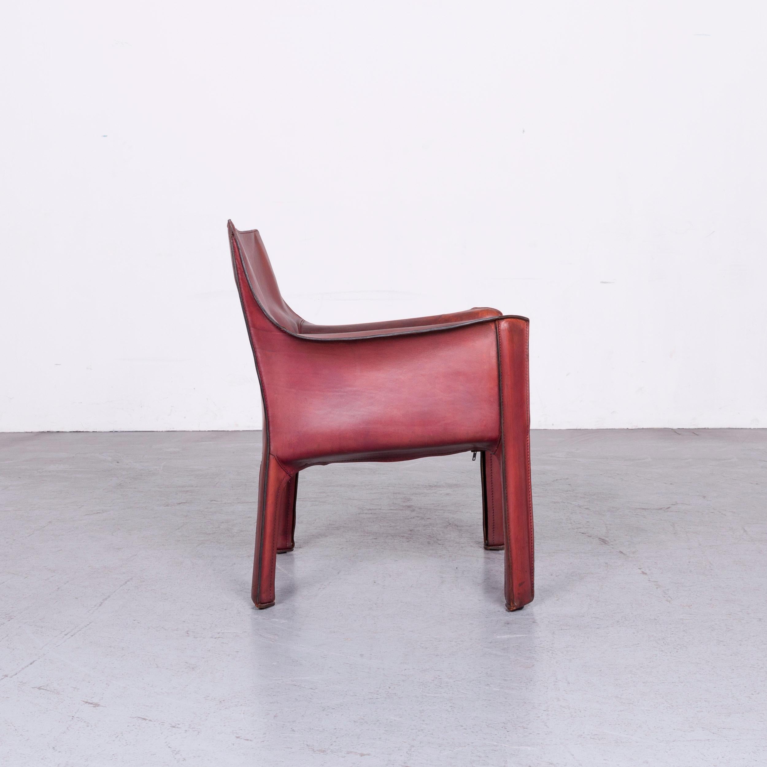 Cassina Cab 414 Vintage Leather Armchair Red by Mario Belinni 1970-1979 2