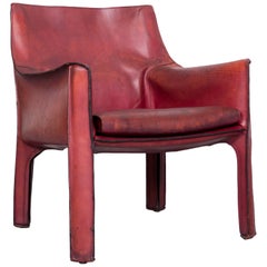 Cassina Cab 414 Vintage Leather Armchair Red by Mario Belinni 1970-1979
