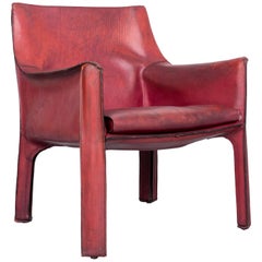 Cassina Cab 414 Vintage Leather Armchair Red by Mario Belinni 1970-1979