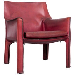 Cassina Cab 414 Vintage Leather Armchair Red by Mario Belinni 1970-1979