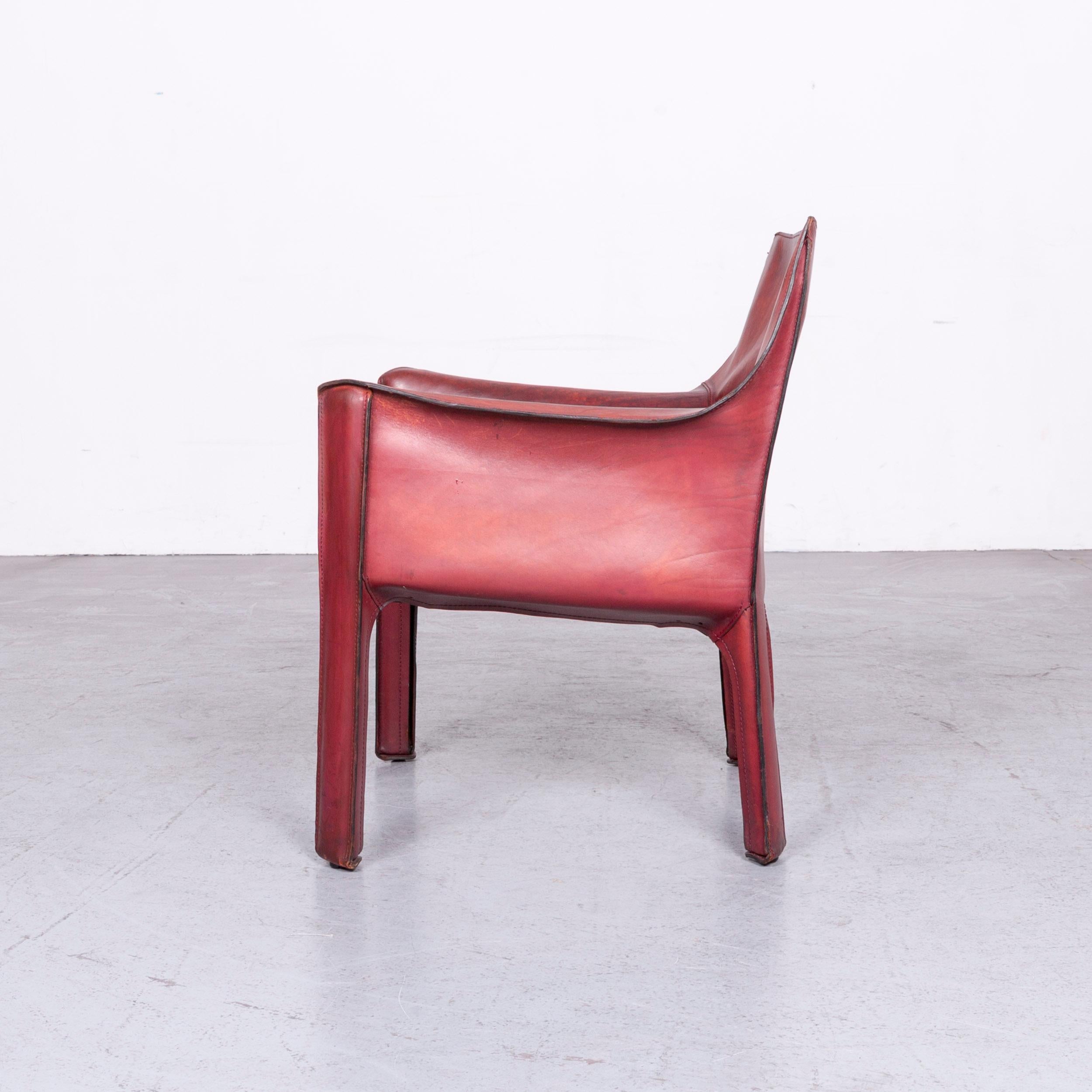 Cassina Cab 414 Vintage Leather Armchair Set Red by Mario Belinni 1970-1979 5