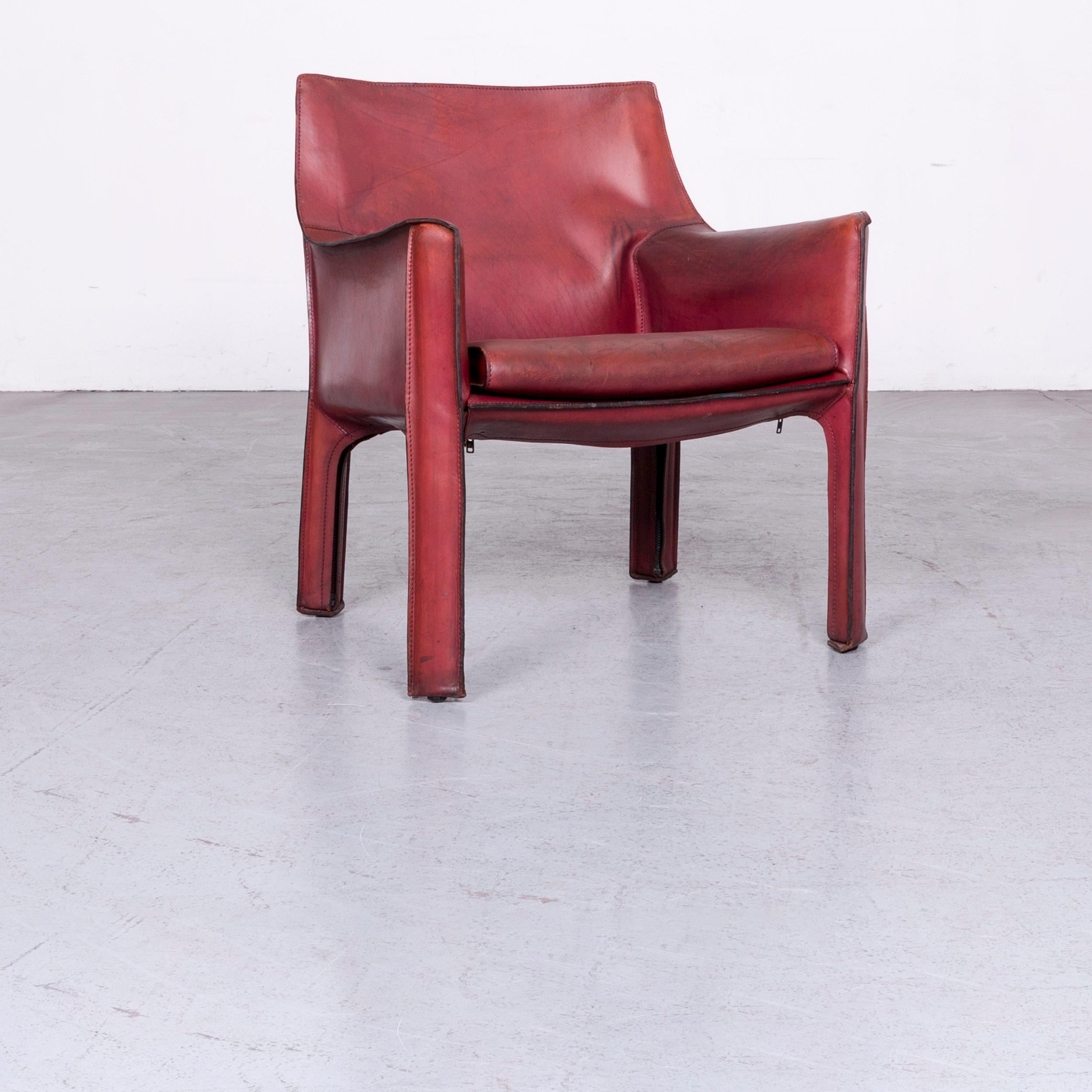 Cassina Cab 414 Vintage Leather Armchair Set Red by Mario Belinni 1970-1979 6