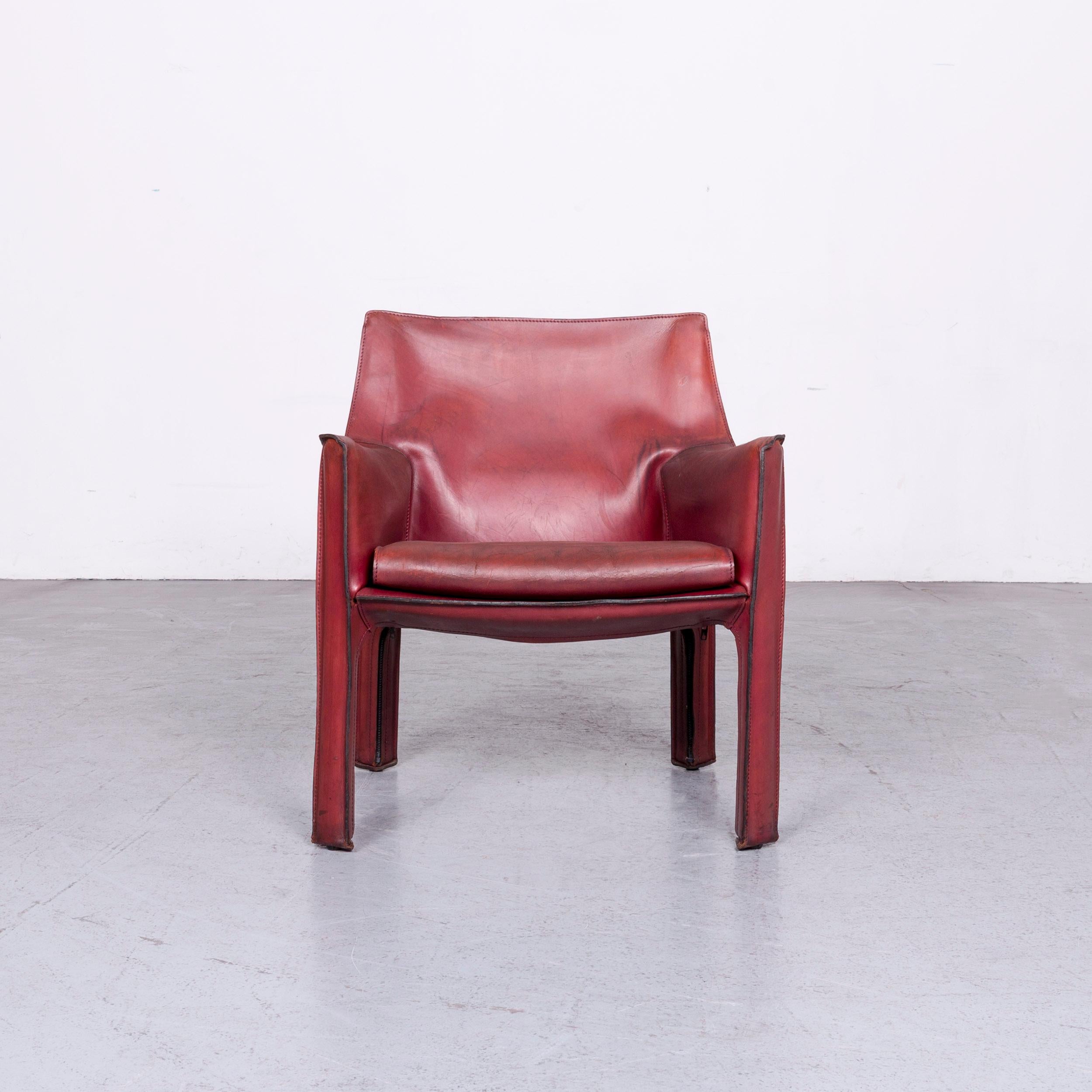 Cassina Cab 414 Vintage Leather Armchair Set Red by Mario Belinni 1970-1979 7