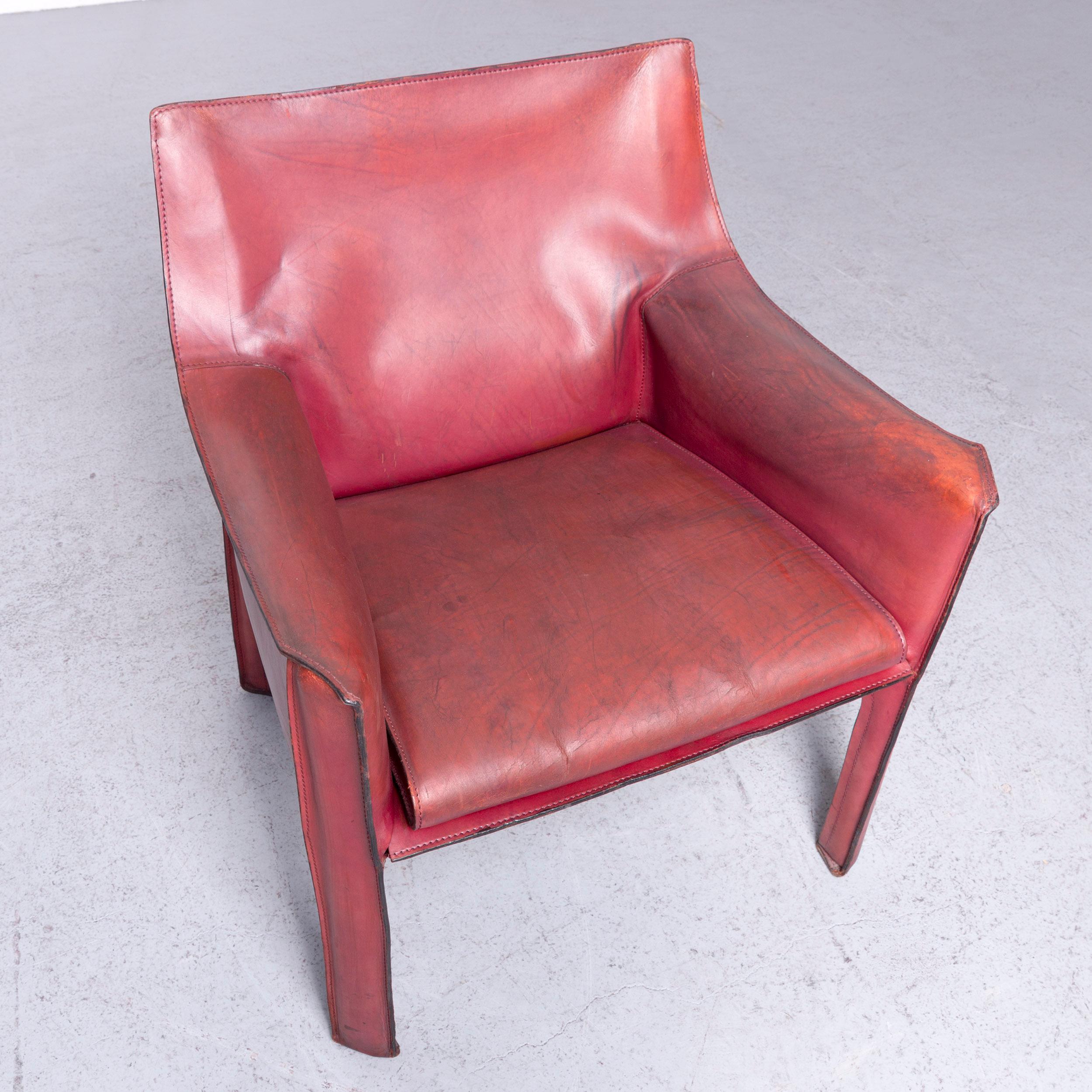 Cassina Cab 414 Vintage Leather Armchair Set Red by Mario Belinni 1970-1979 8