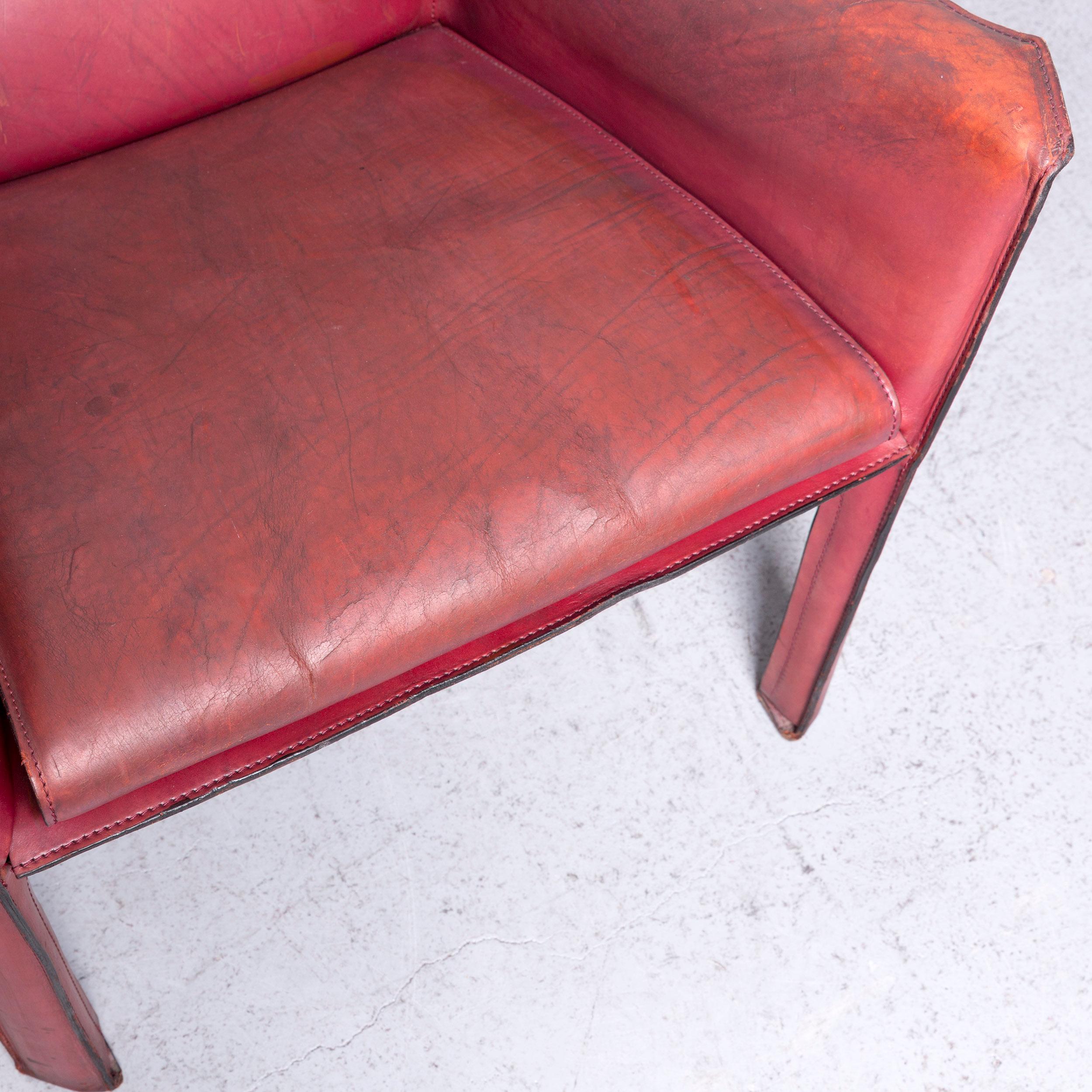 Cassina Cab 414 Vintage Leather Armchair Set Red by Mario Belinni 1970-1979 9