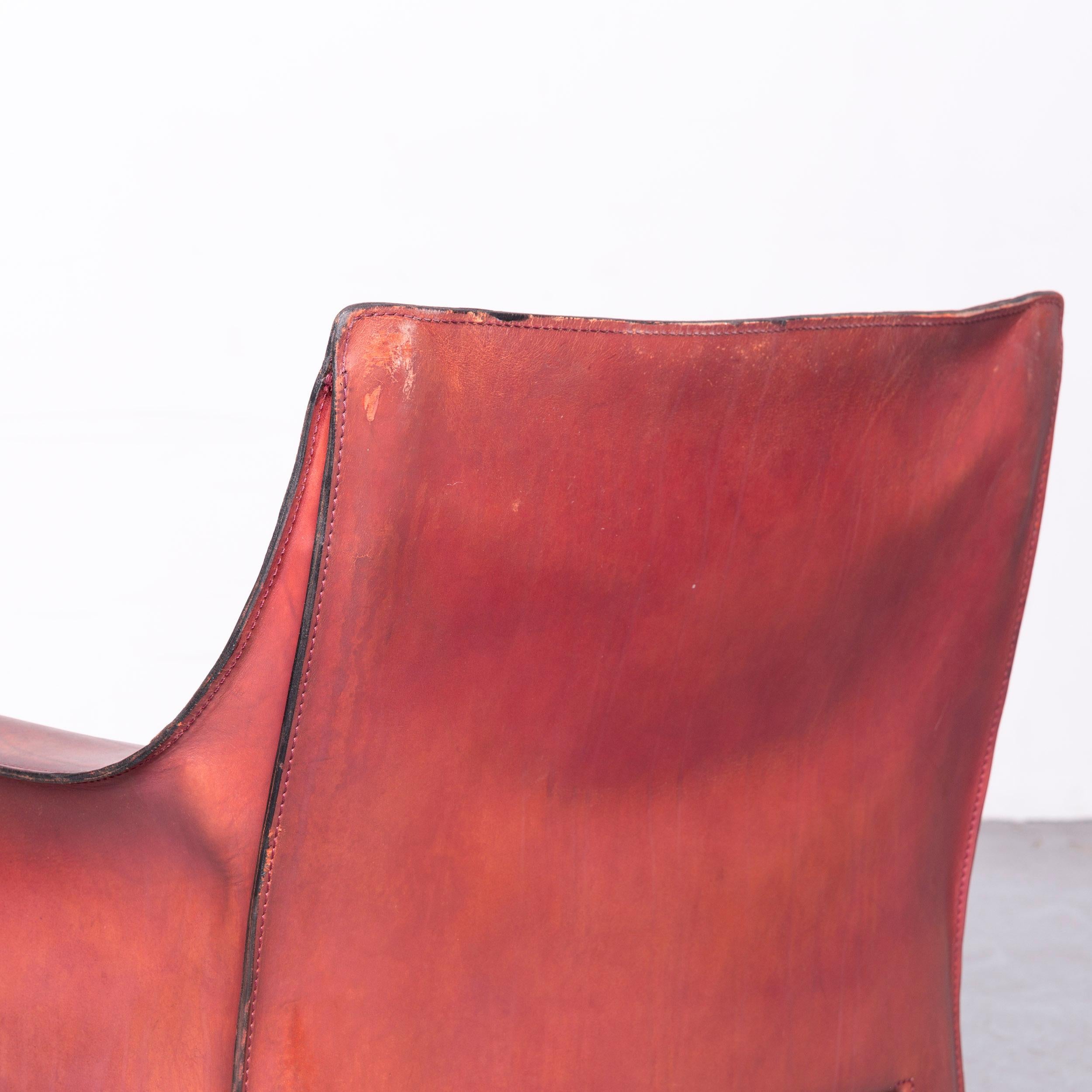 Cassina Cab 414 Vintage Leather Armchair Set Red by Mario Belinni 1970-1979 12