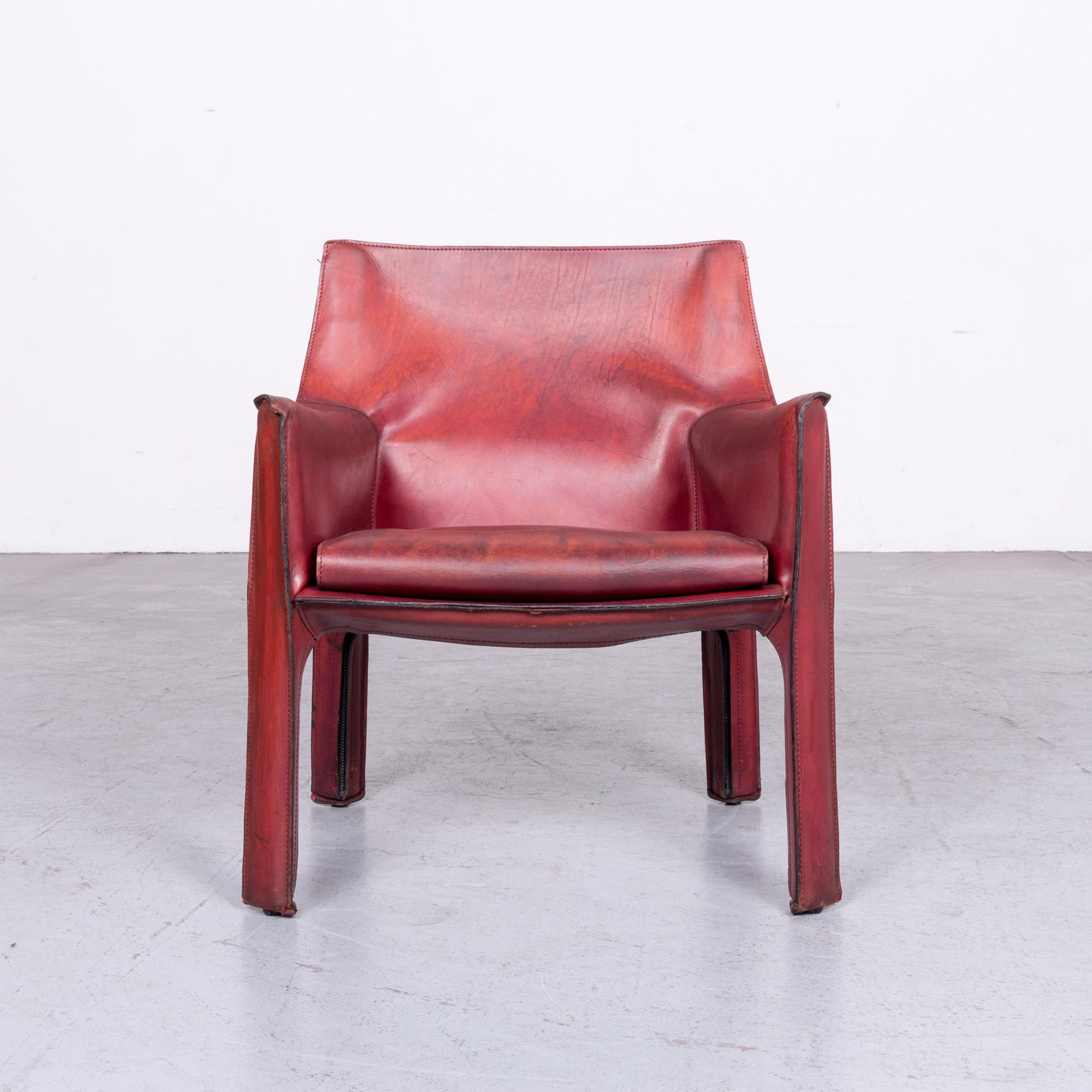 Bauhaus Cassina Cab 414 Vintage Leather Armchair Set Red by Mario Belinni 1970-1979