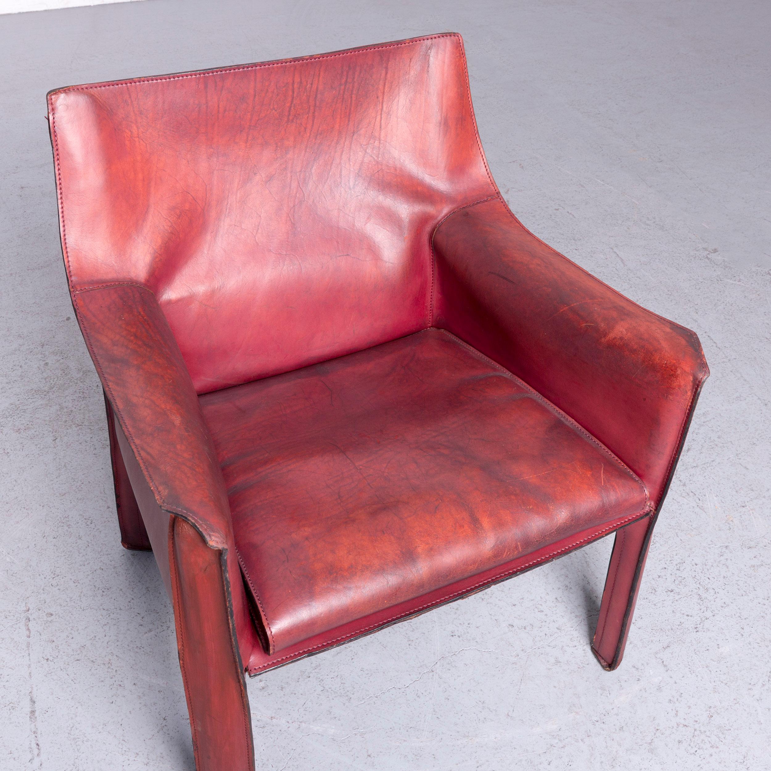 Italian Cassina Cab 414 Vintage Leather Armchair Set Red by Mario Belinni 1970-1979