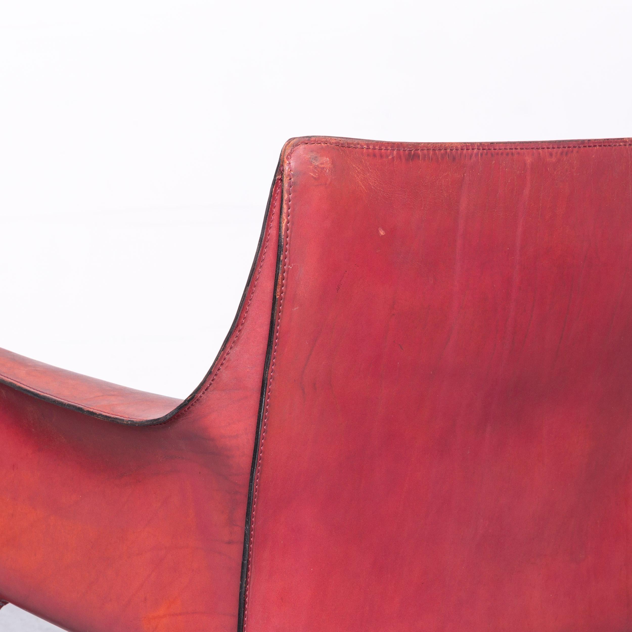 Cassina Cab 414 Vintage Leather Armchair Set Red by Mario Belinni 1970-1979 2