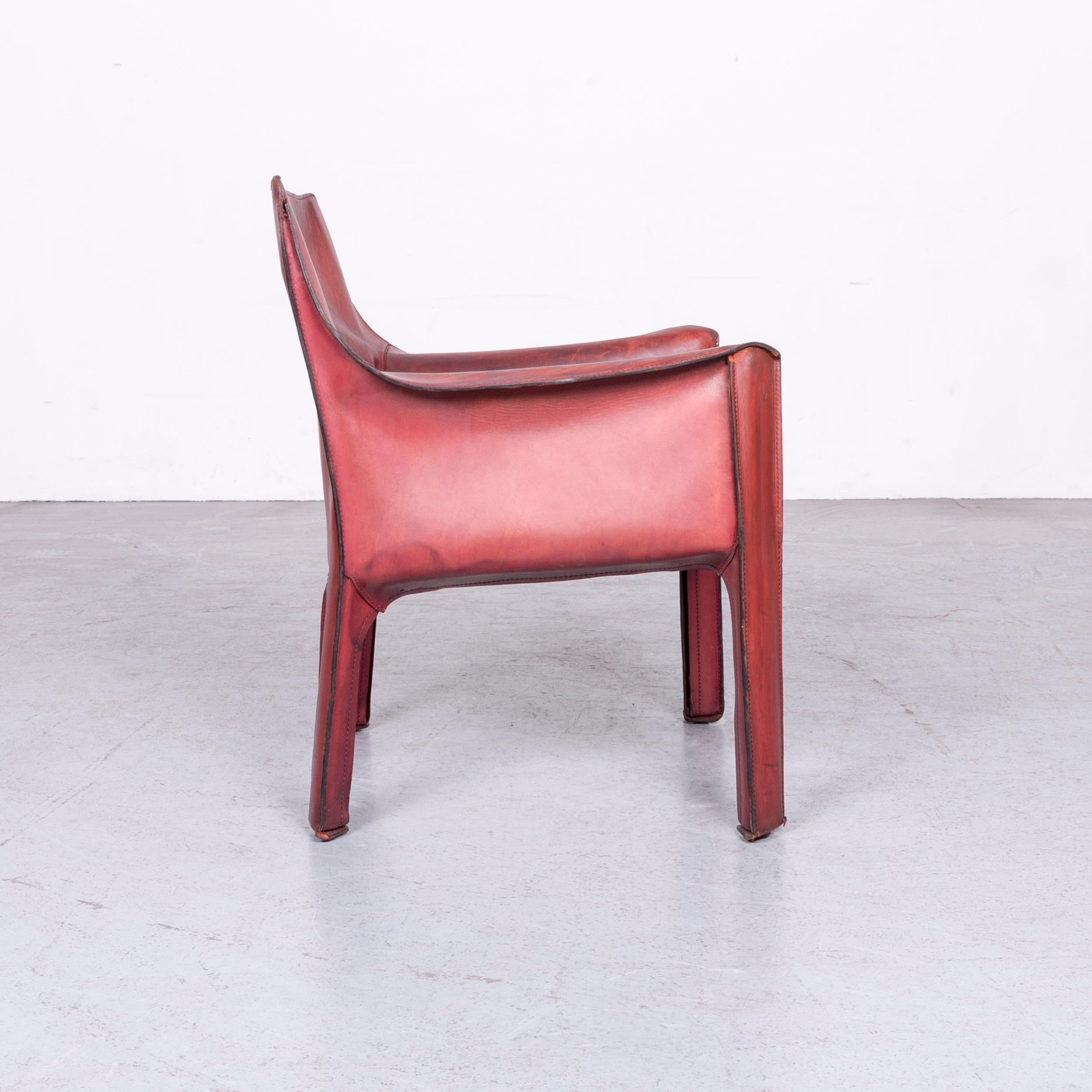 Cassina Cab 414 Vintage Leather Armchair Set Red by Mario Belinni 1970-1979 3