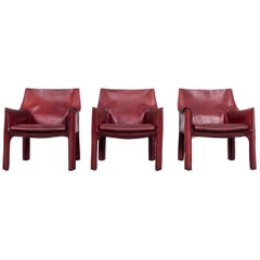 Cassina Cab 414 Vintage Leather Armchair Set Red by Mario Belinni 1970-1979