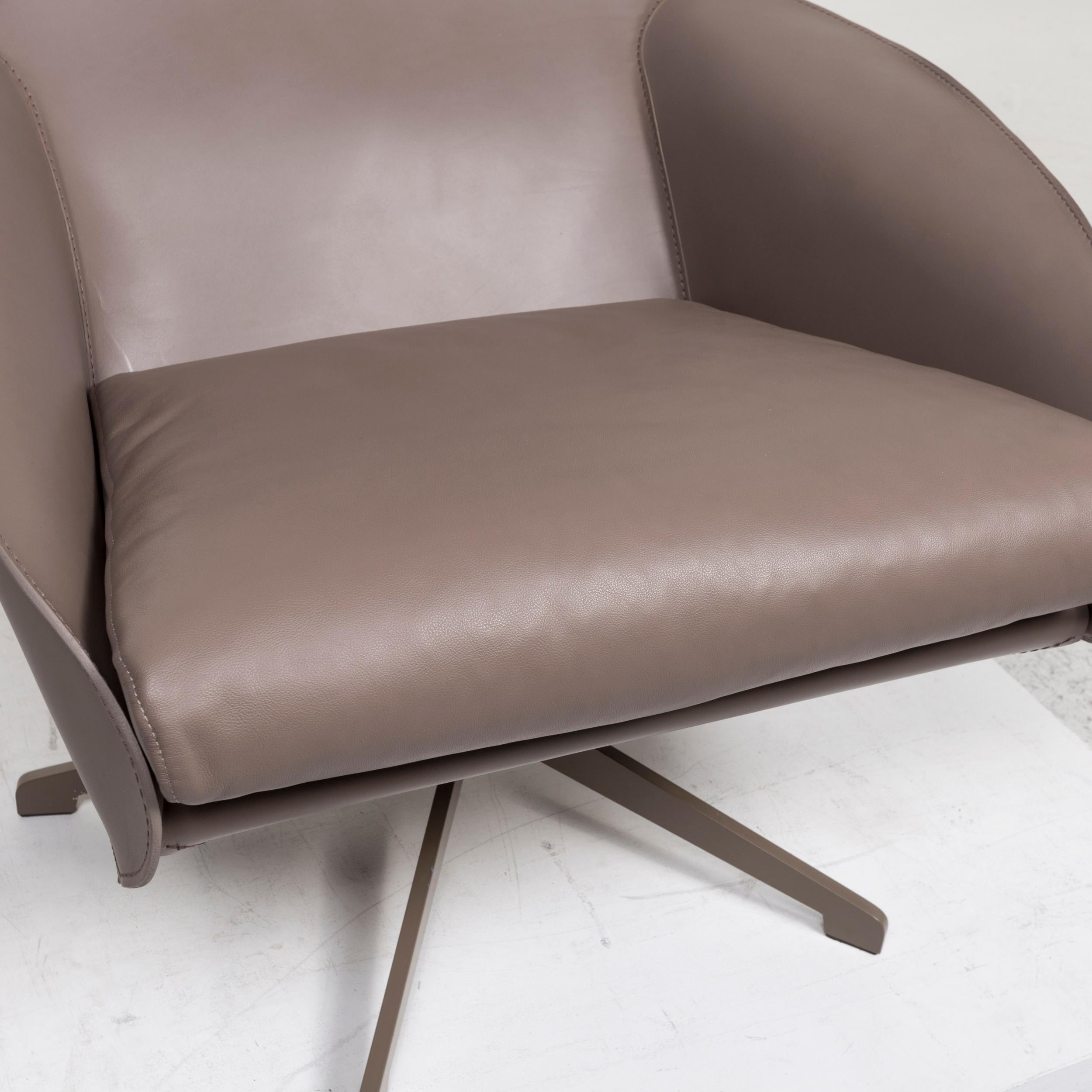 Modern Cassina Cab 423 Leather Armchair Brown Gray Brown For Sale