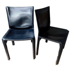 Cassina Cab Chairs in Black Leather by Mario Bellini