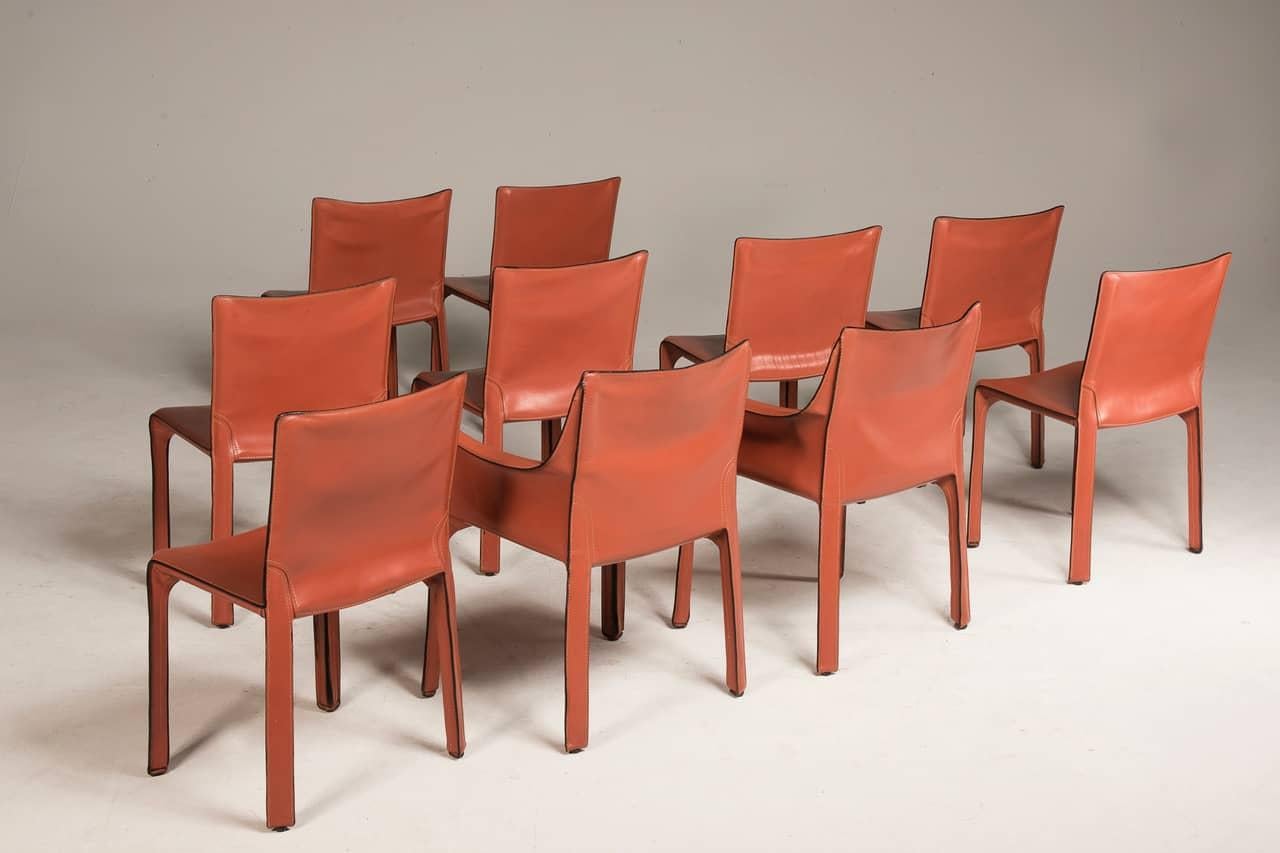 Late 20th Century Cassina Cab Model Two Armchairs and Eight Chairs  For Sale