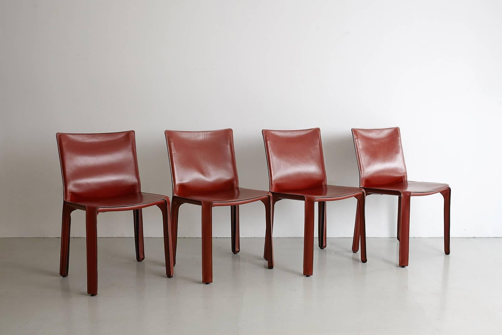 Cassina Cab Side Chairs in Red Leather 4