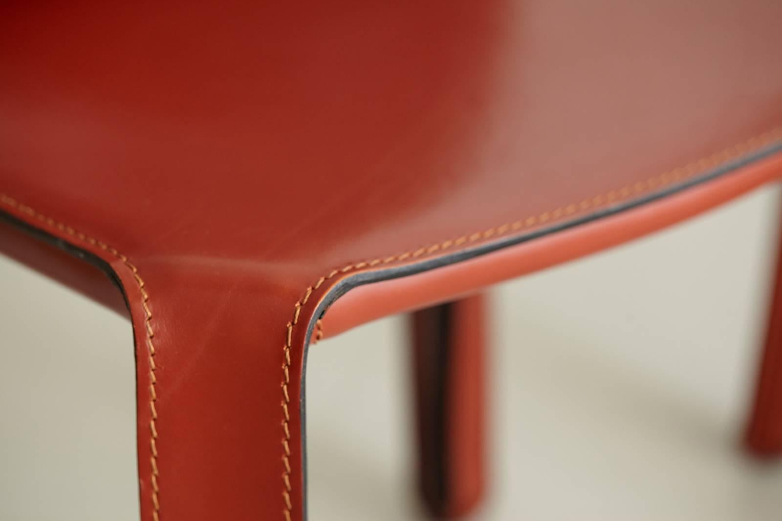 Italian Cassina Cab Side Chairs in Red Leather